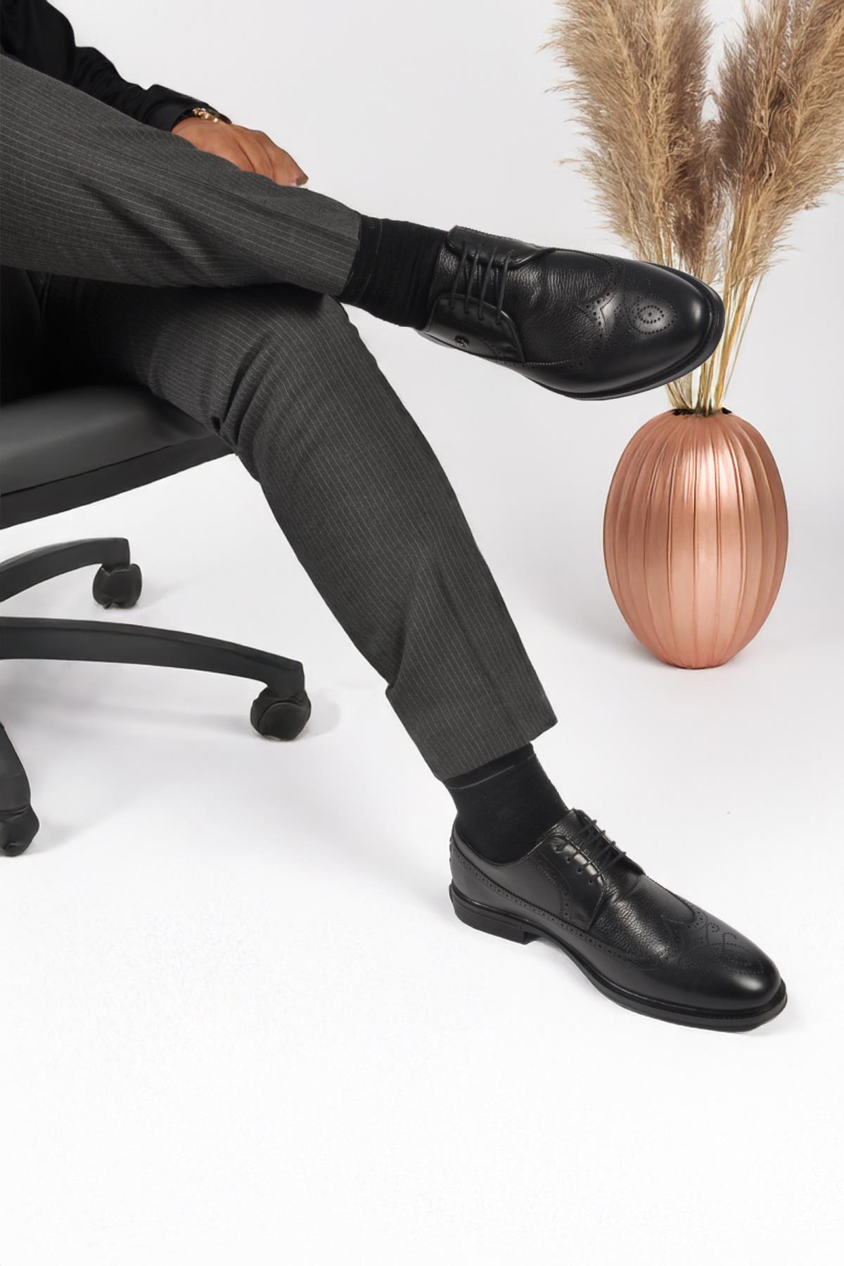 1571116 M Siyah Hakiki Deri Erkek Bağcıklı Klasik Ayakkabı - Görsel 5