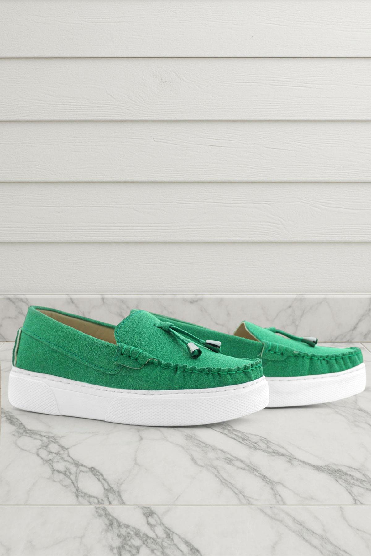 Yeşil Süet Ekstra Hafif Çocuk Makosen Ayakkabı - Görsel 2