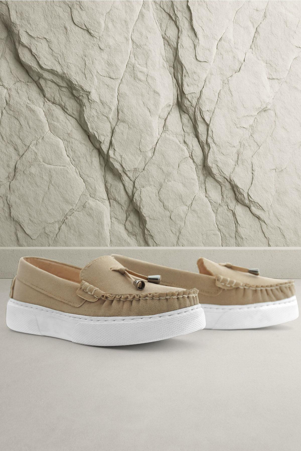 Kum Rengi Süet Ekstra Hafif Çocuk Makosen Ayakkabı - Görsel 2