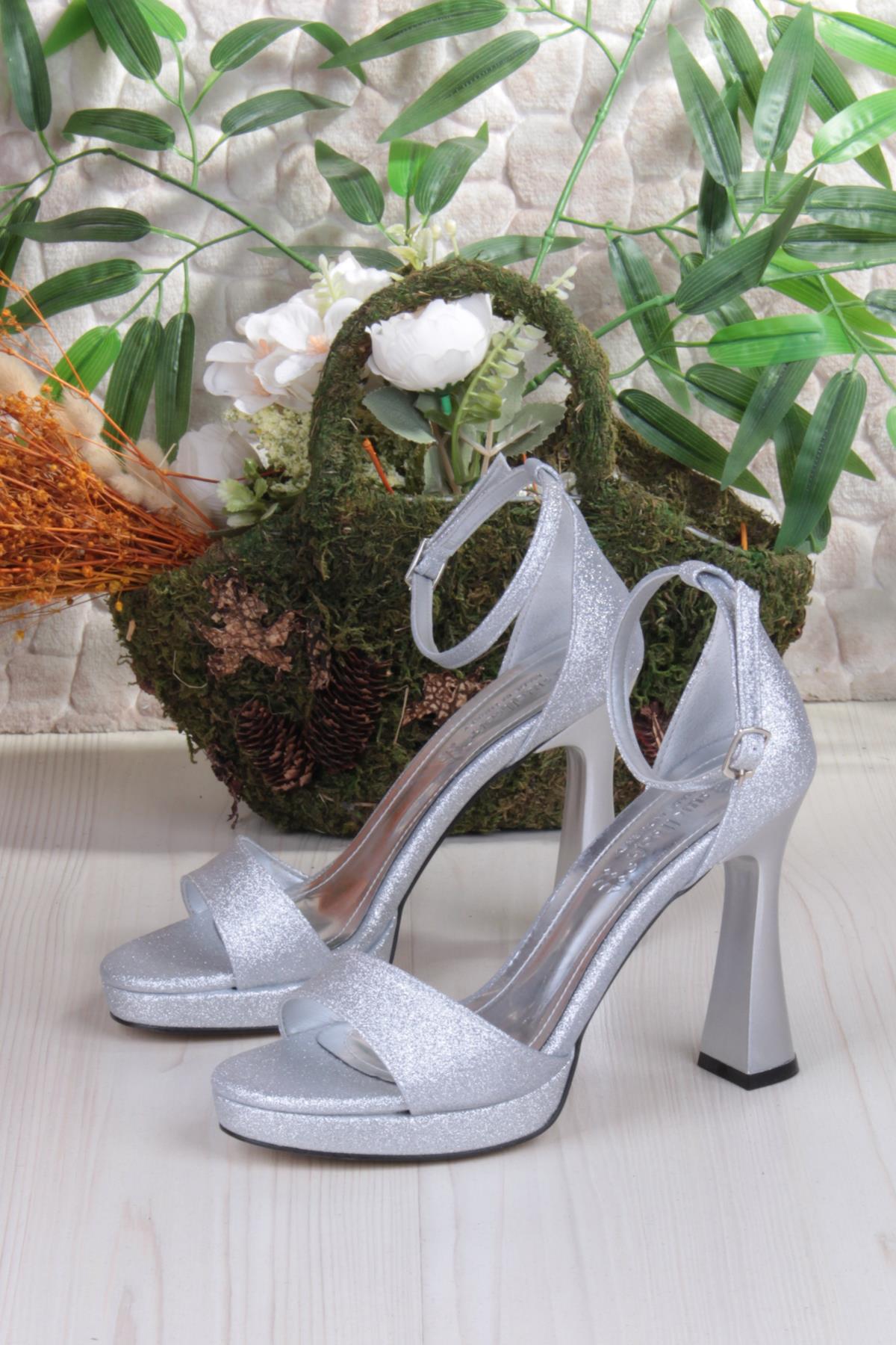 356086 Soft Simli Platform Taban Topuklu Tek Bant Kadın Ayakkabı - Görsel 7