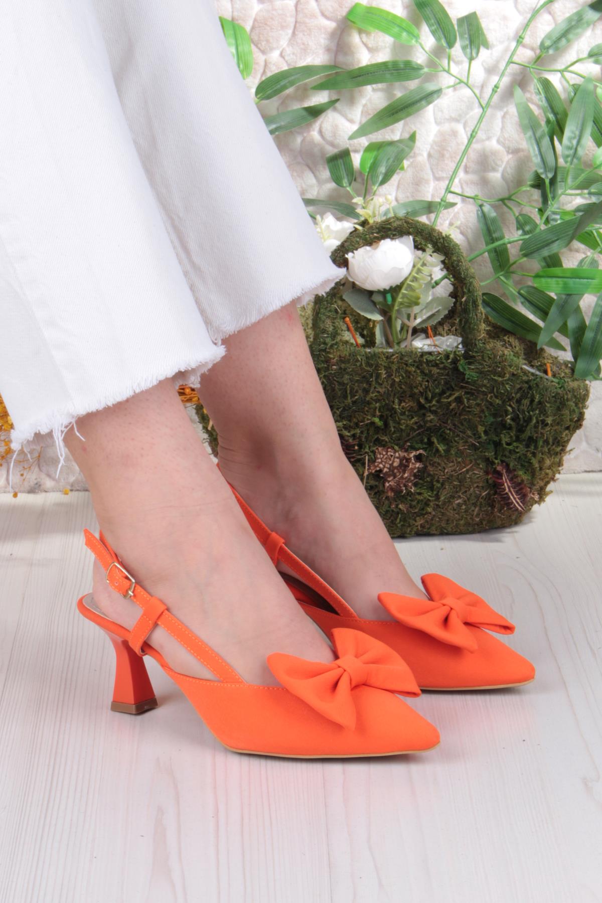 018-407 Fls Saten Önü Kapalı Fiyonklu Arkası Açık Topuklu Ayakkabı - Görsel 2