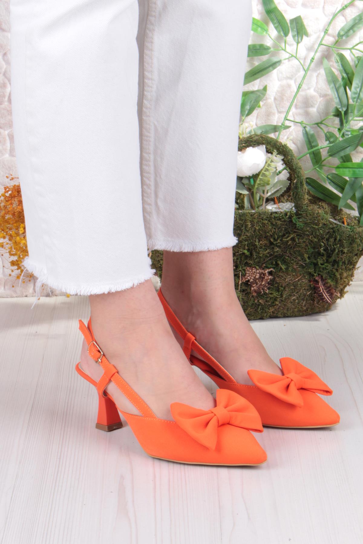 018-407 Fls Saten Önü Kapalı Fiyonklu Arkası Açık Topuklu Ayakkabı - Görsel 4