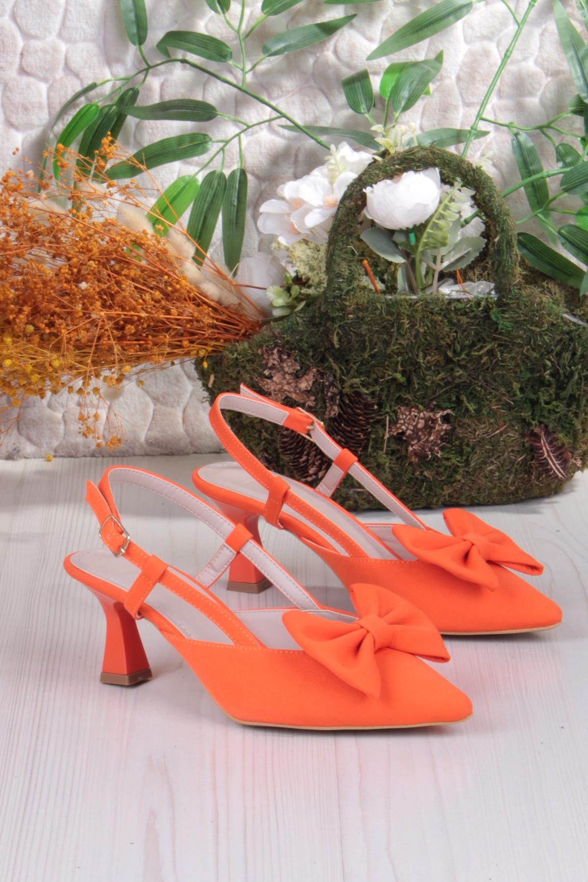 018-407 Fls Saten Önü Kapalı Fiyonklu Arkası Açık Topuklu Ayakkabı - Görsel 6