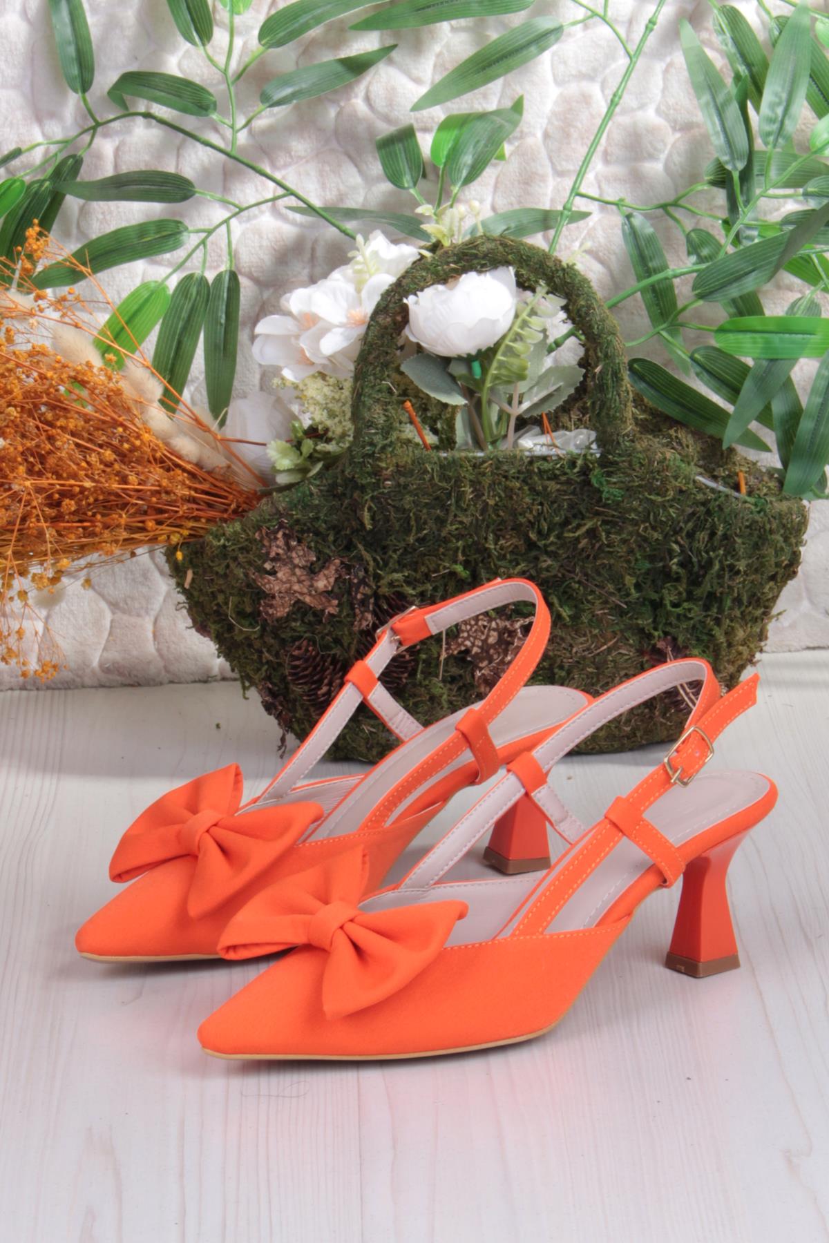 018-407 Fls Saten Önü Kapalı Fiyonklu Arkası Açık Topuklu Ayakkabı - Görsel 7