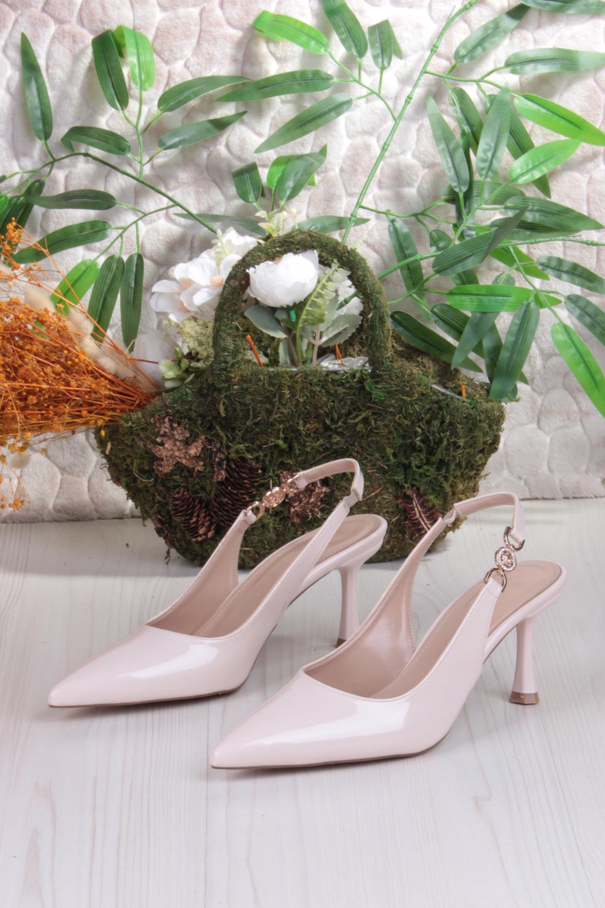 129-1122 Fls Rugan Önü Kapalı Arkası Açık Topuklu Kadın Ayakkabı - Görsel 7