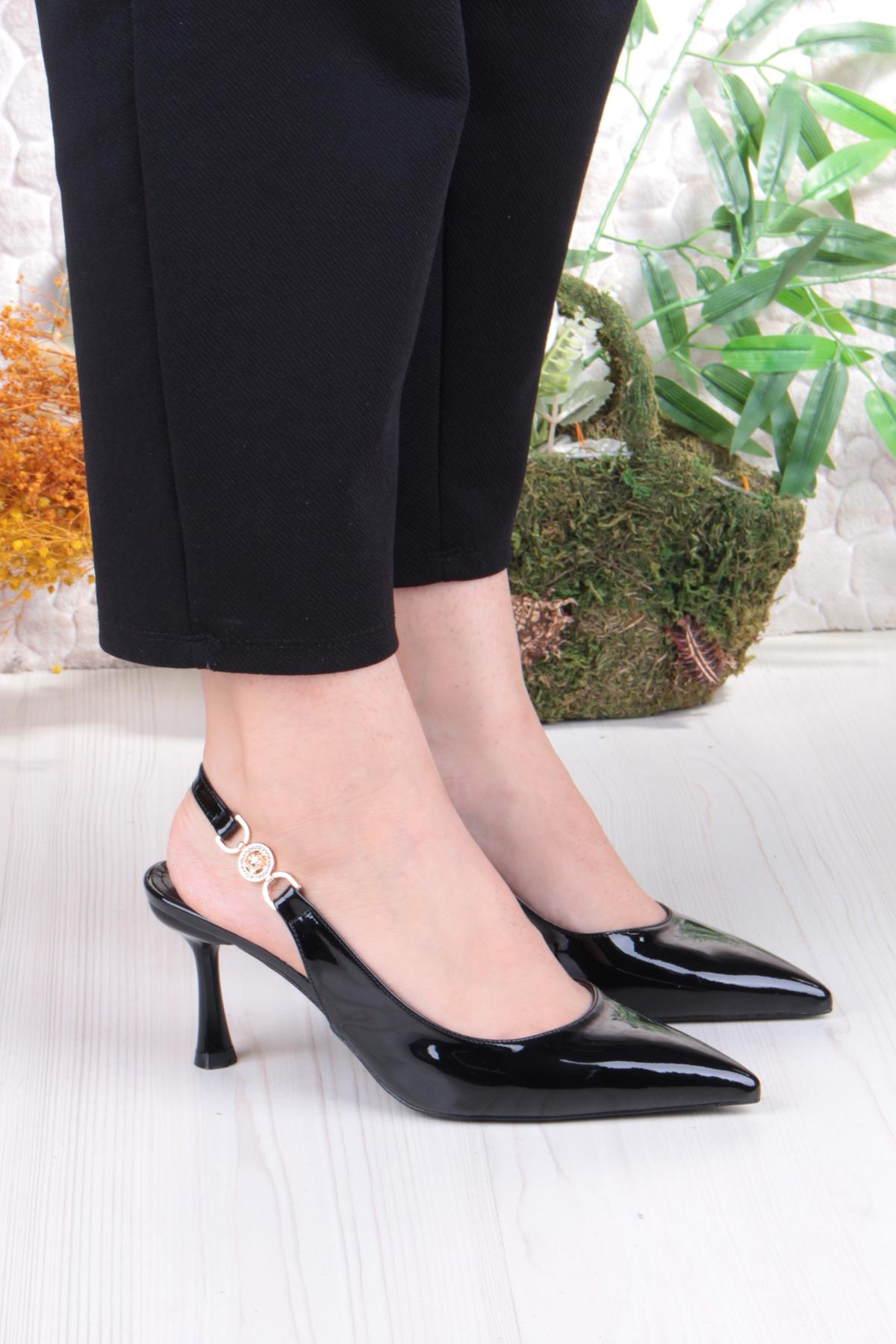 129-1122 Fls Rugan Önü Kapalı Arkası Açık Topuklu Kadın Ayakkabı - Görsel 4