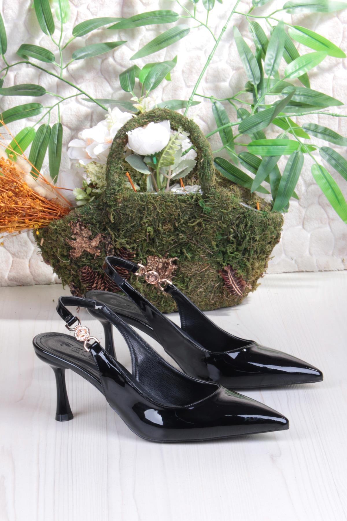 129-1122 Fls Rugan Önü Kapalı Arkası Açık Topuklu Kadın Ayakkabı - Görsel 6