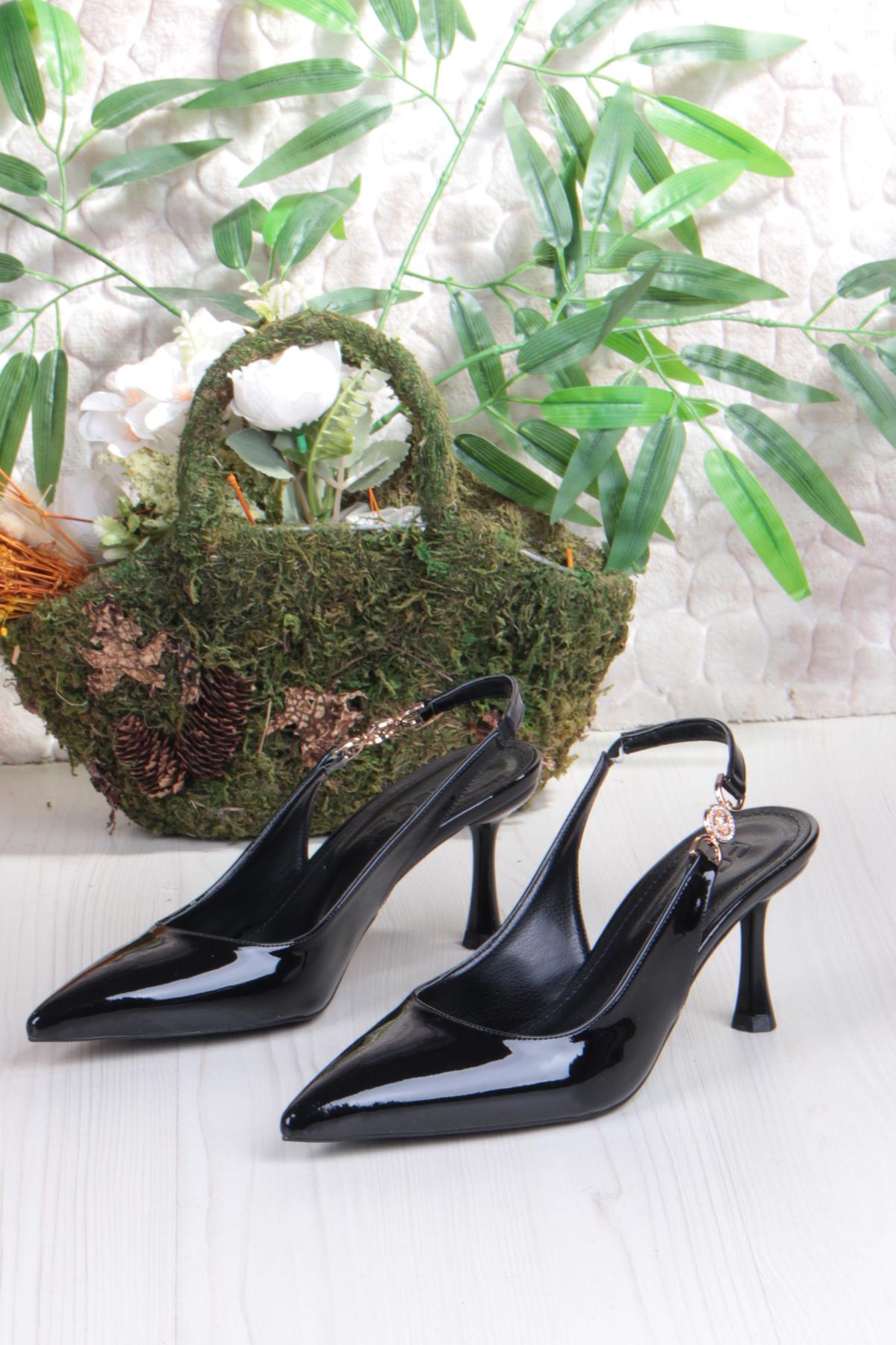 129-1122 Fls Rugan Önü Kapalı Arkası Açık Topuklu Kadın Ayakkabı - Görsel 7