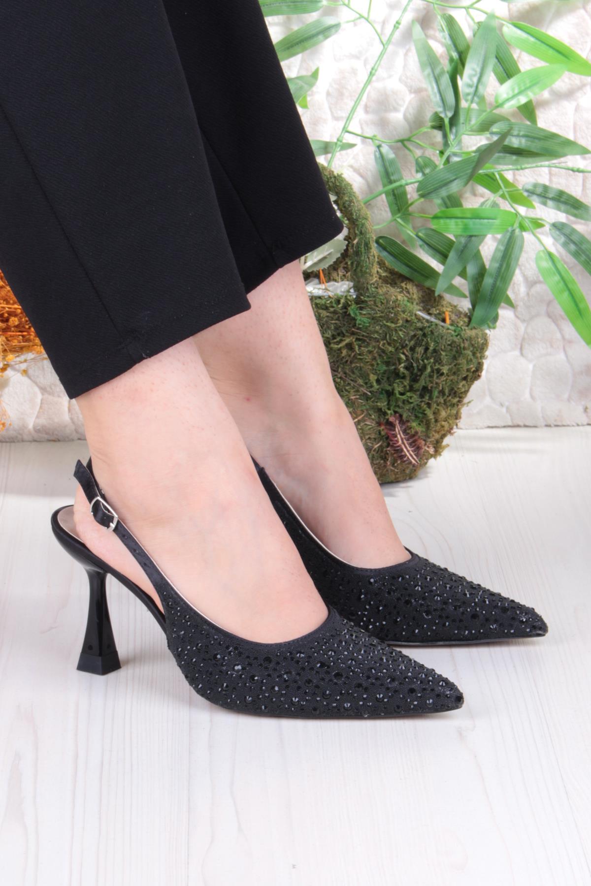 042-363 Fls Taş Baskılı Önü Kapalı Arkası Açık Topuklu Kadın Ayakkabı - Görsel 2