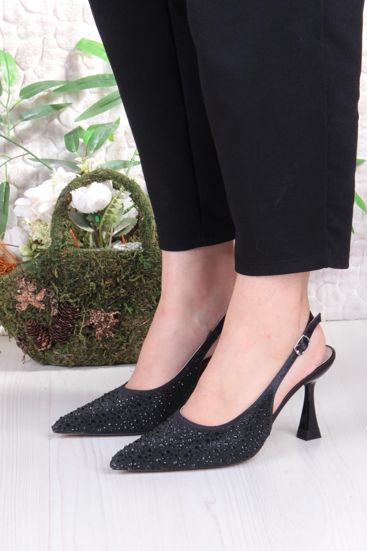 042-363 Fls Taş Baskılı Önü Kapalı Arkası Açık Topuklu Kadın Ayakkabı - Görsel 3
