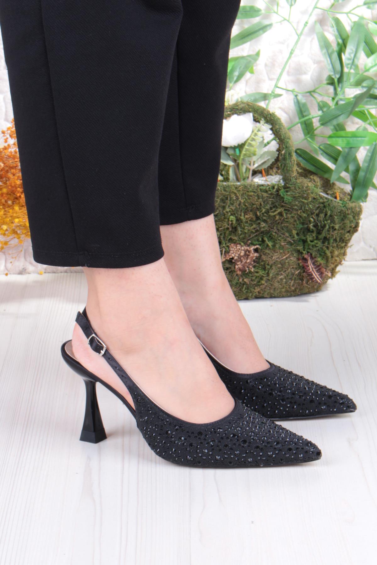 042-363 Fls Taş Baskılı Önü Kapalı Arkası Açık Topuklu Kadın Ayakkabı - Görsel 4