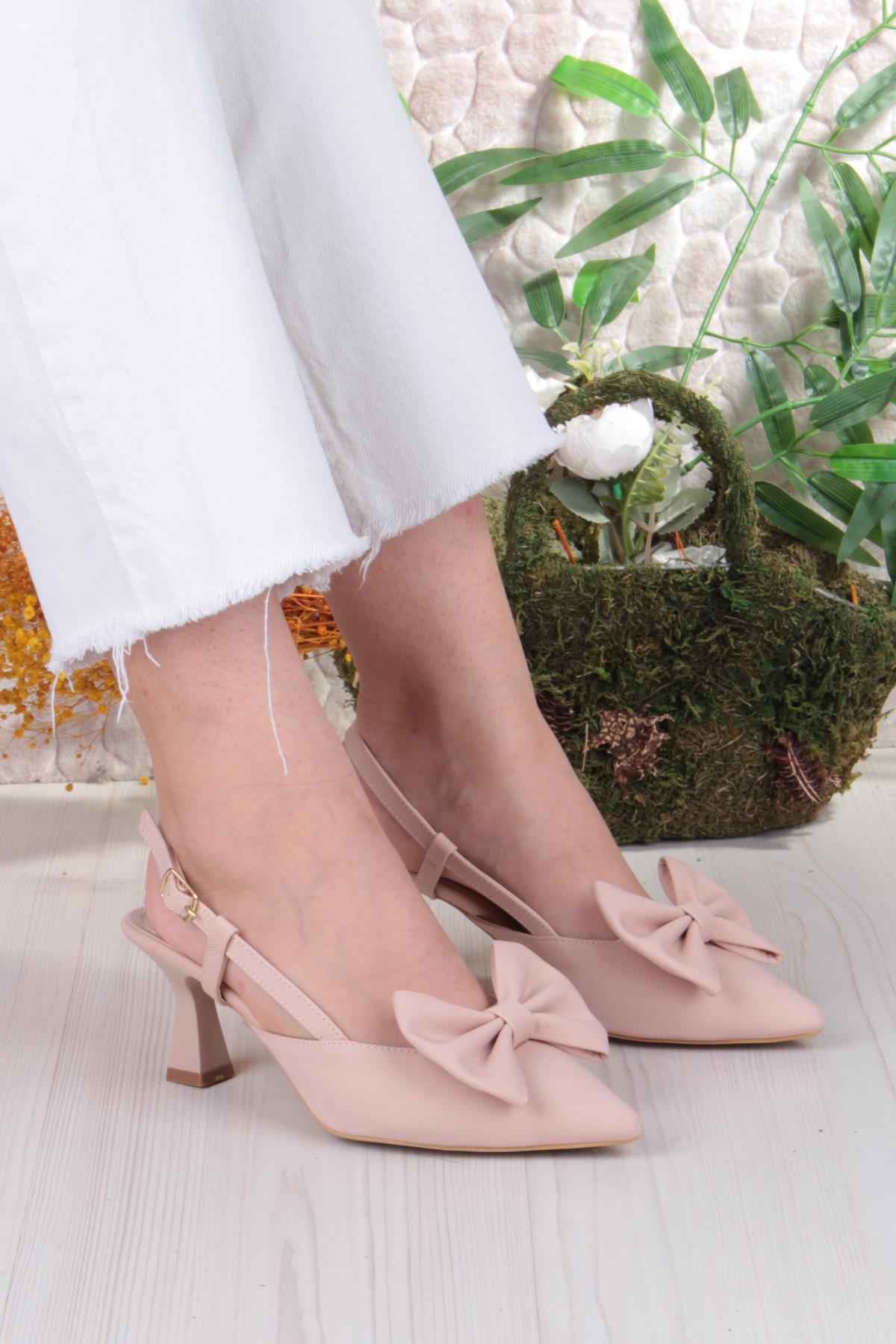 018-407 Fls Saten Önü Kapalı Fiyonklu Arkası Açık Topuklu Ayakkabı - Görsel 2