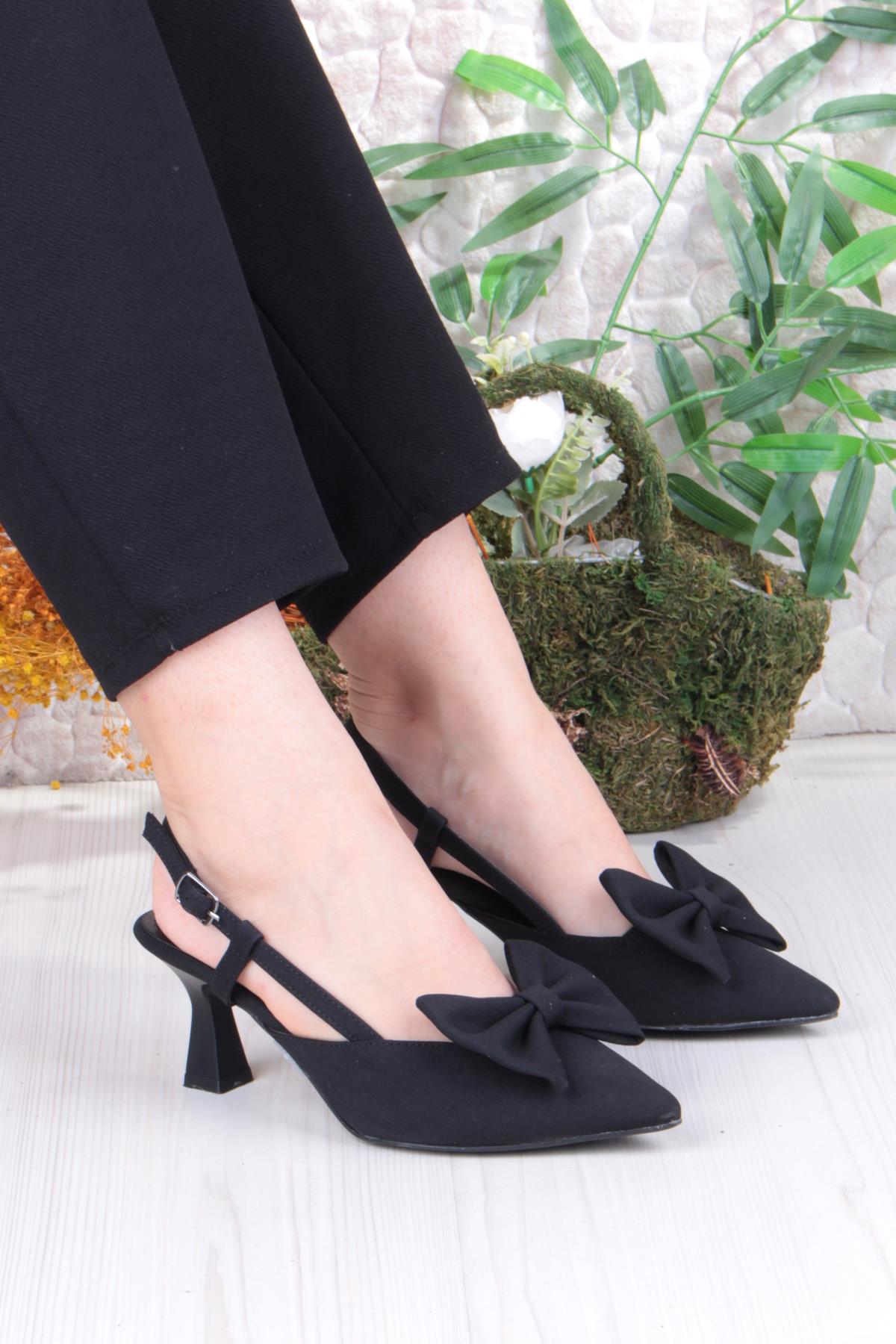 018-407 Fls Saten Önü Kapalı Fiyonklu Arkası Açık Topuklu Ayakkabı - Görsel 2