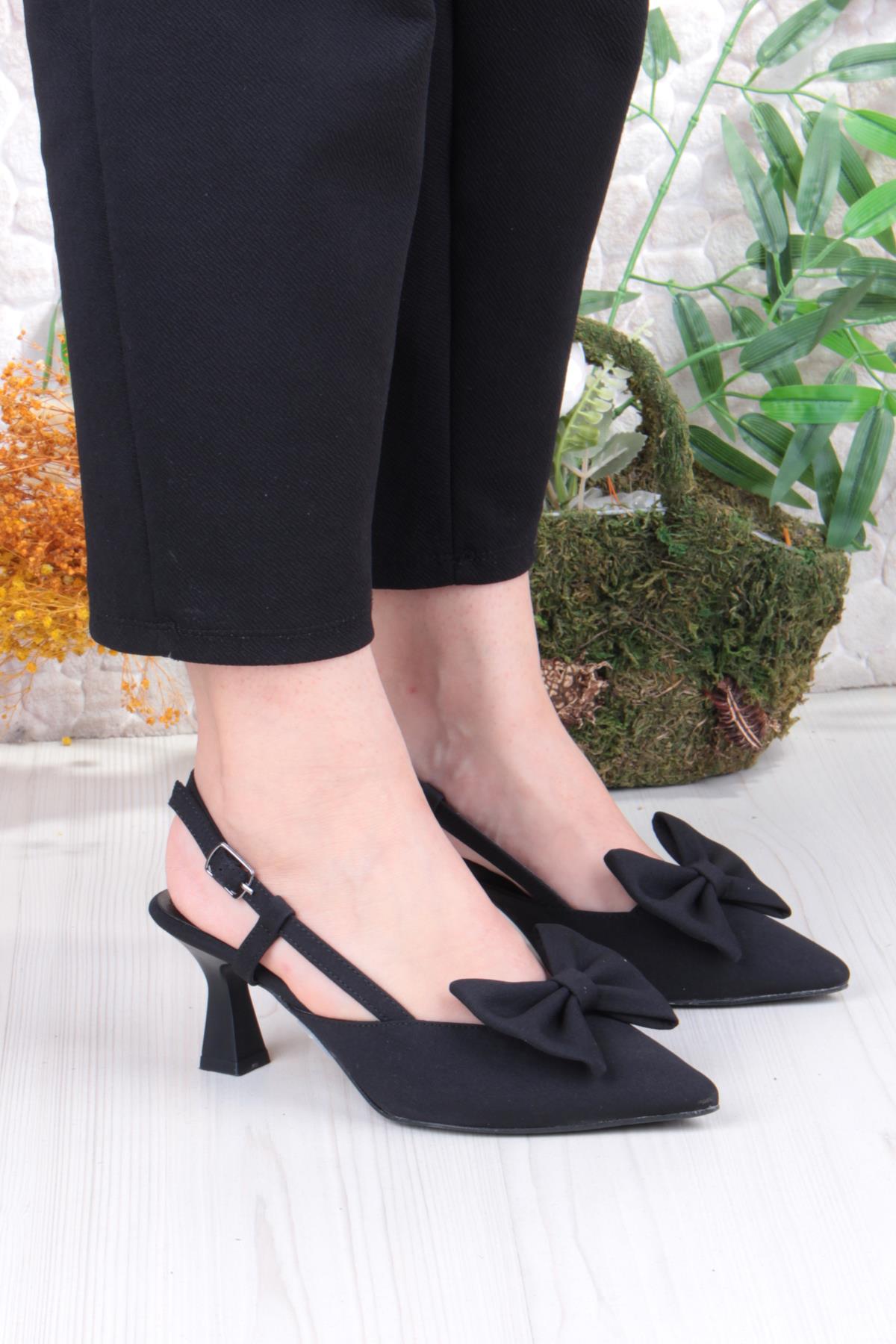 018-407 Fls Saten Önü Kapalı Fiyonklu Arkası Açık Topuklu Ayakkabı - Görsel 4