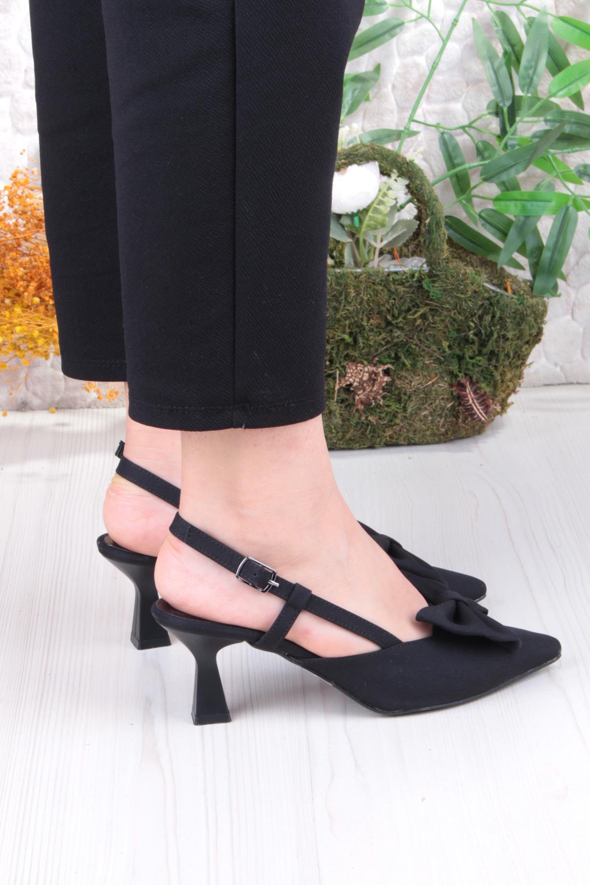 018-407 Fls Saten Önü Kapalı Fiyonklu Arkası Açık Topuklu Ayakkabı - Görsel 5