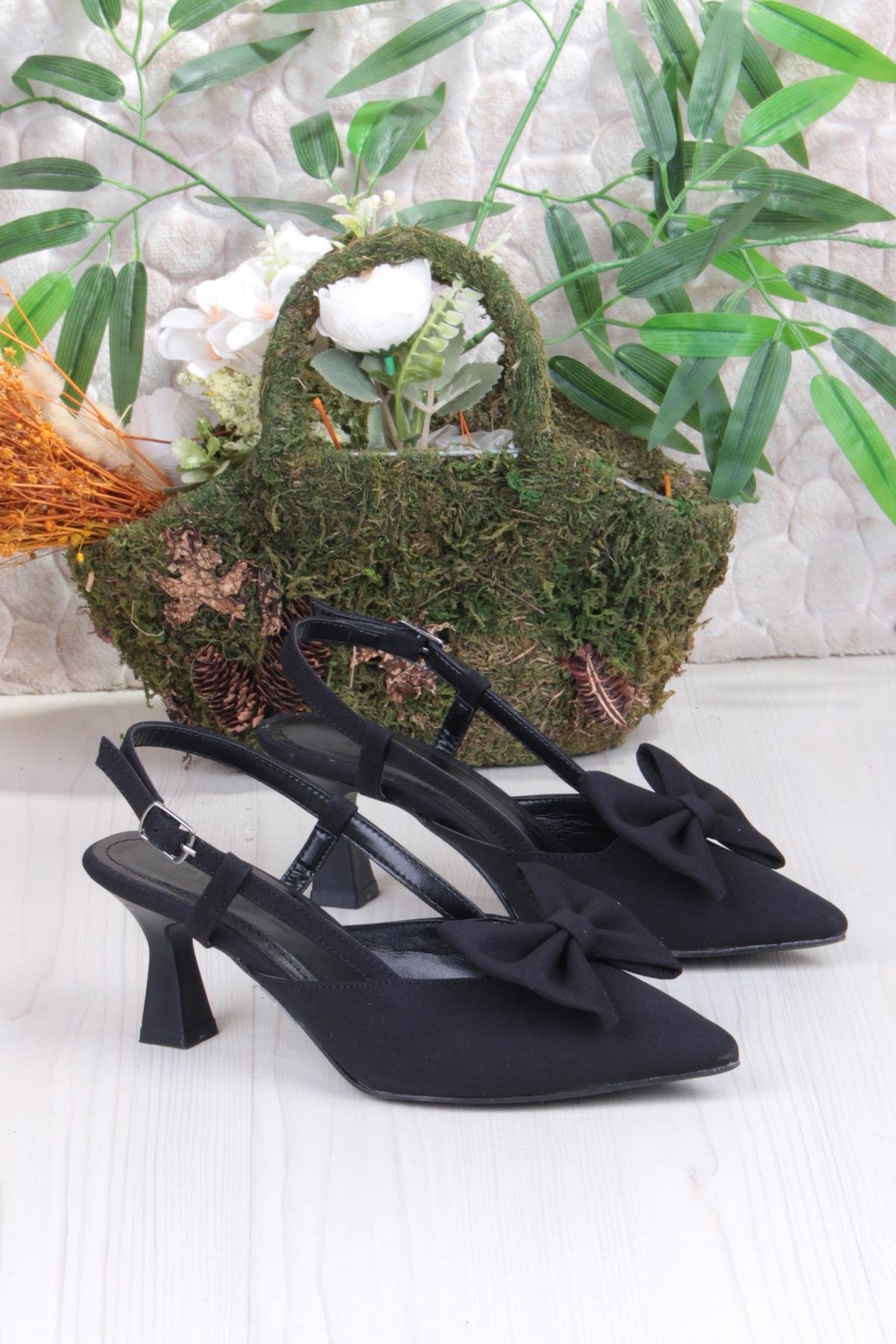 018-407 Fls Saten Önü Kapalı Fiyonklu Arkası Açık Topuklu Ayakkabı - Görsel 6