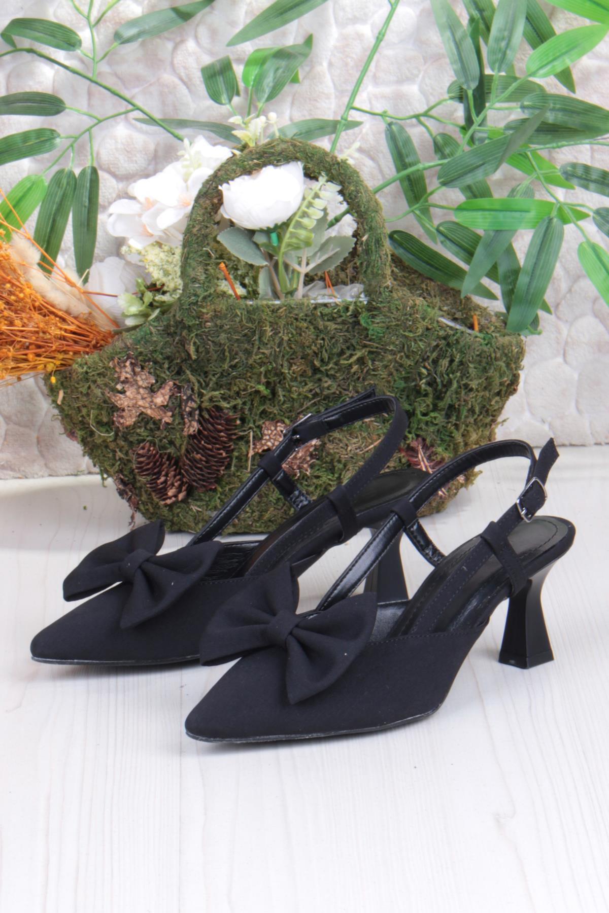 018-407 Fls Saten Önü Kapalı Fiyonklu Arkası Açık Topuklu Ayakkabı - Görsel 7