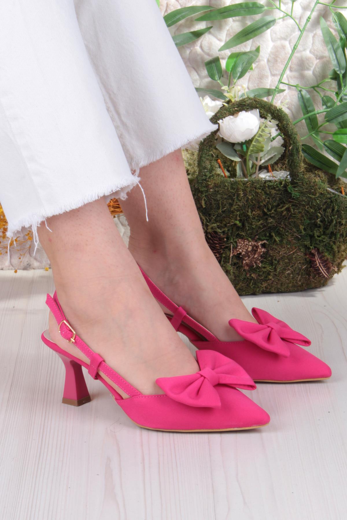 018-407 Fls Saten Önü Kapalı Fiyonklu Arkası Açık Topuklu Ayakkabı - Görsel 2