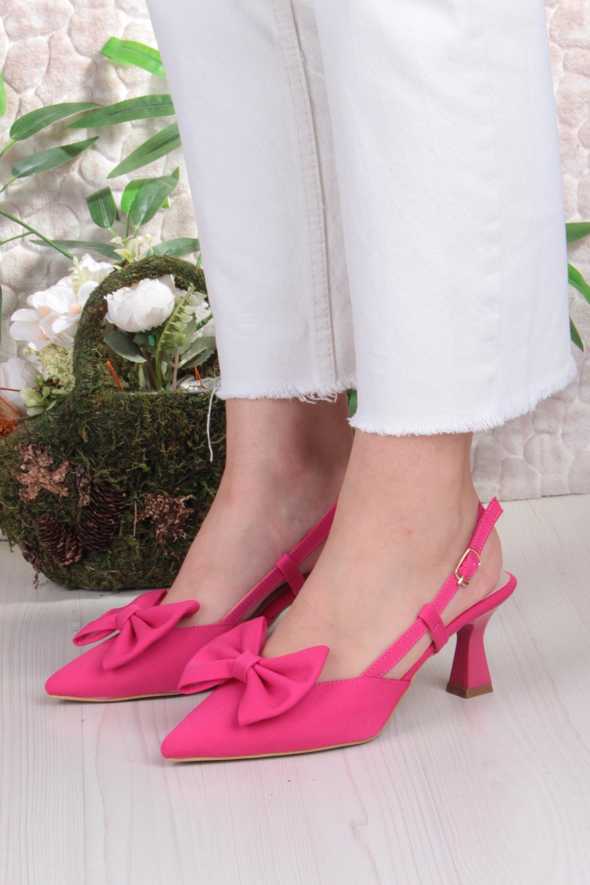 018-407 Fls Saten Önü Kapalı Fiyonklu Arkası Açık Topuklu Ayakkabı - Görsel 3