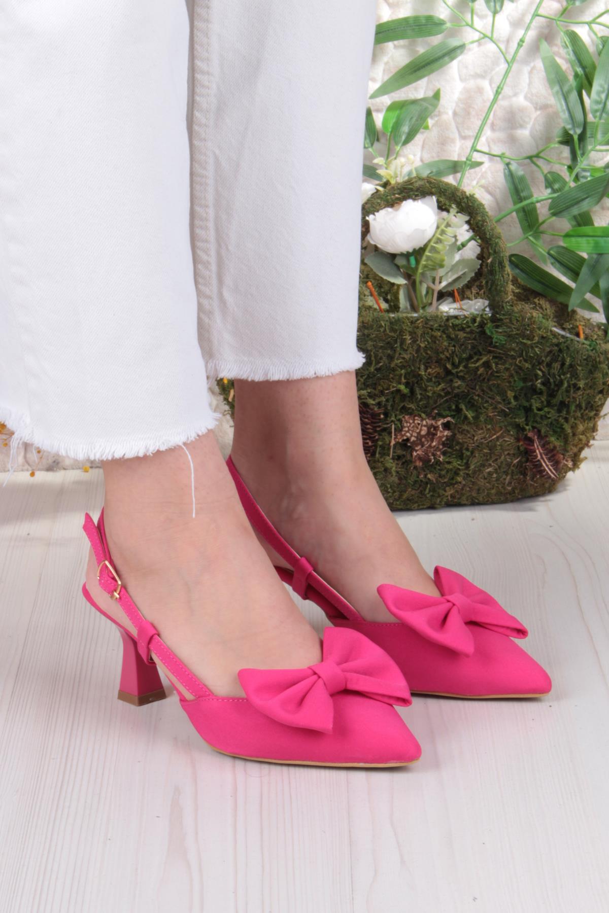 018-407 Fls Saten Önü Kapalı Fiyonklu Arkası Açık Topuklu Ayakkabı - Görsel 4