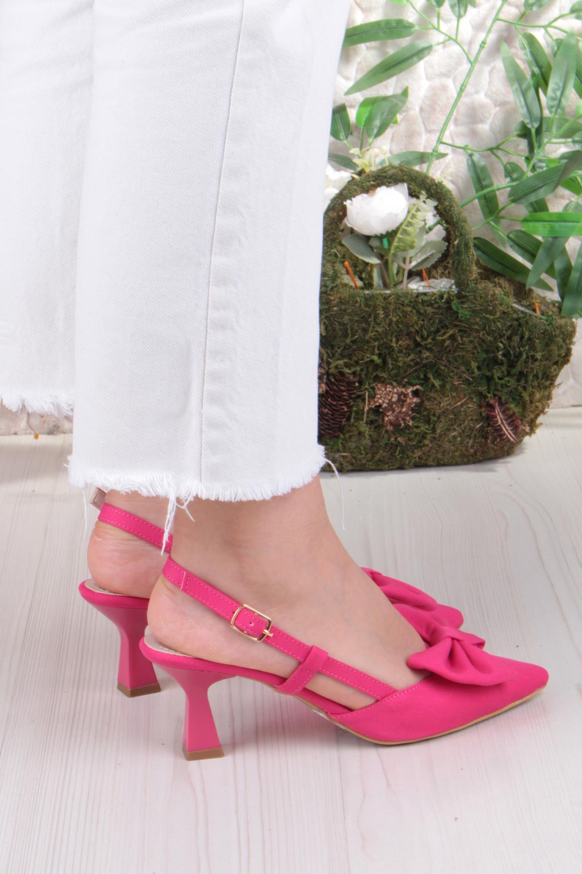 018-407 Fls Saten Önü Kapalı Fiyonklu Arkası Açık Topuklu Ayakkabı - Görsel 5