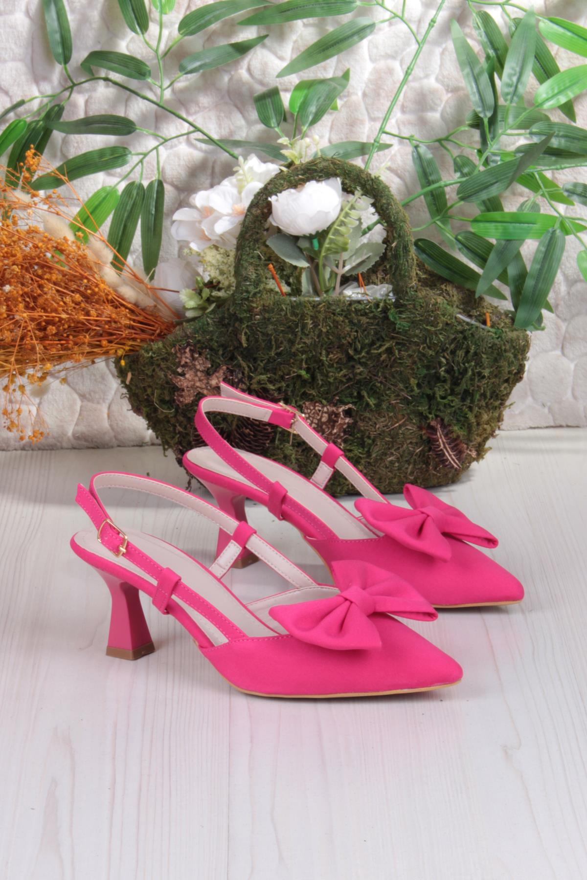 018-407 Fls Saten Önü Kapalı Fiyonklu Arkası Açık Topuklu Ayakkabı - Görsel 6