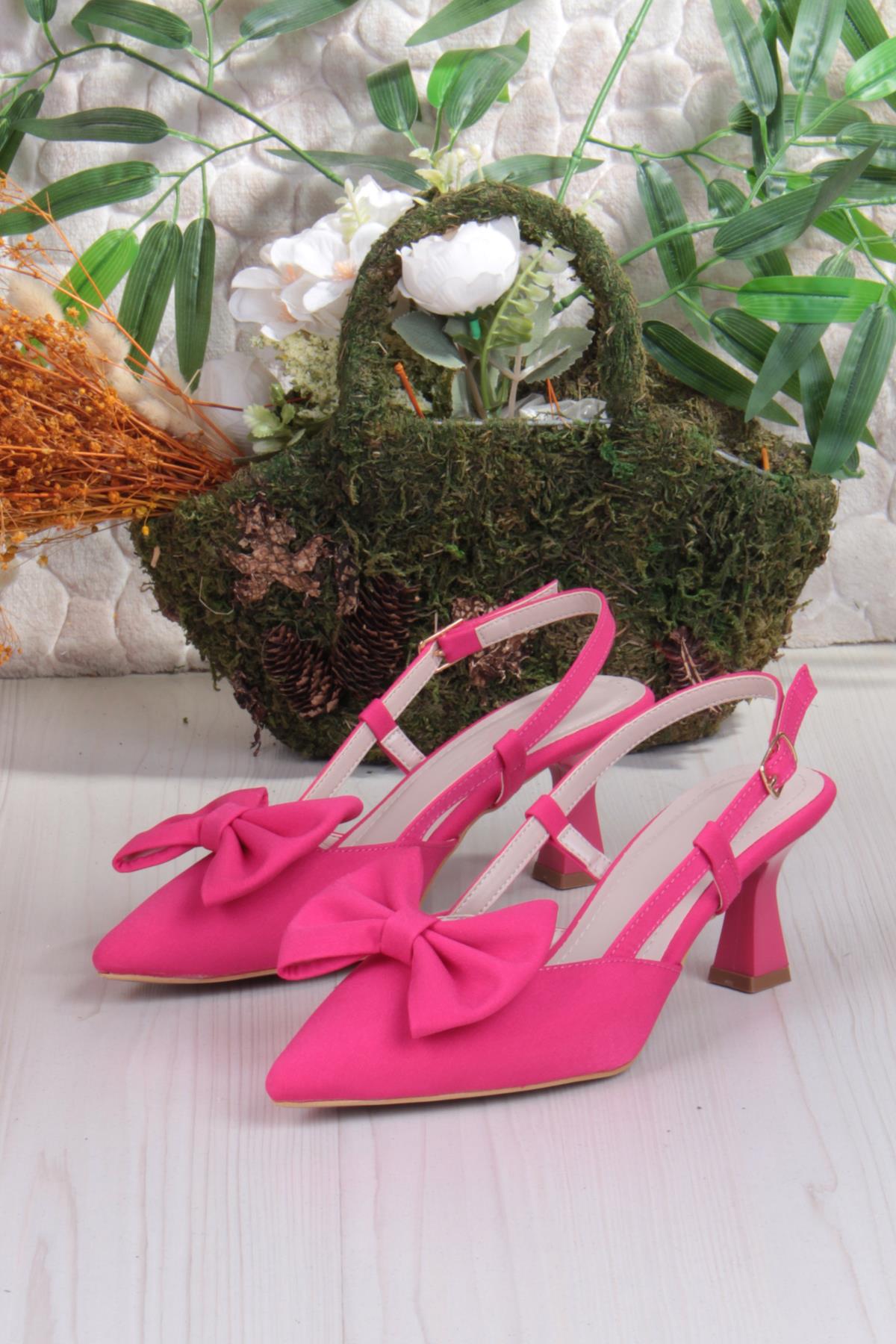 018-407 Fls Saten Önü Kapalı Fiyonklu Arkası Açık Topuklu Ayakkabı - Görsel 7