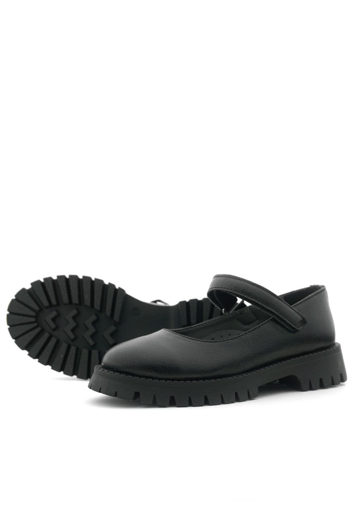 Siyah Kırışık Rugan Cırtlı Kalın Tabanlı Kız Çocuk Okul Ayakkabısı - Görsel 8