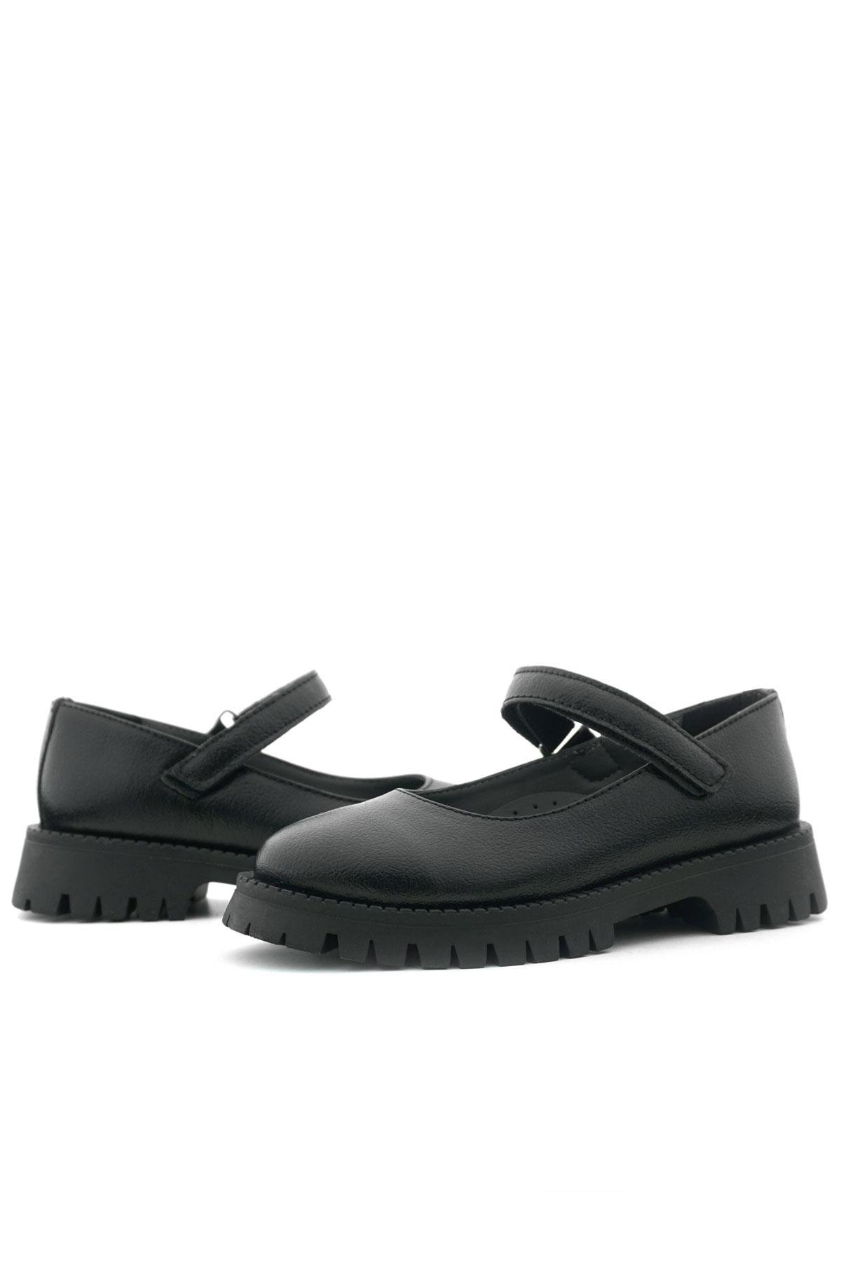 Siyah Kırışık Rugan Cırtlı Kalın Tabanlı Kız Çocuk Okul Ayakkabısı - Görsel 9