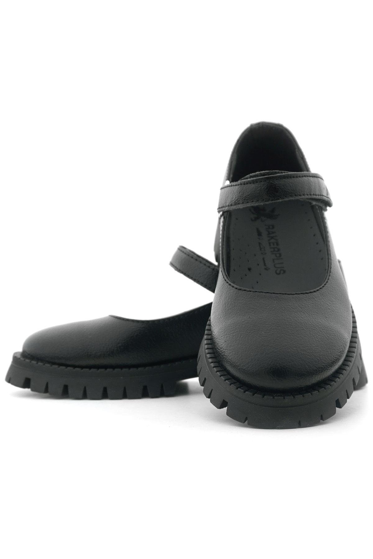 Siyah Kırışık Rugan Cırtlı Kalın Tabanlı Kız Çocuk Okul Ayakkabısı - Görsel 10