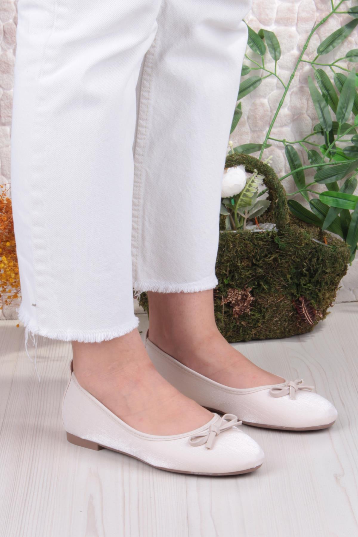 01-631 Soft Fiyonk Detaylı Şık Ev İş Ofis Rahat Günlük Ayakkabı Kadın Babet - Görsel 4