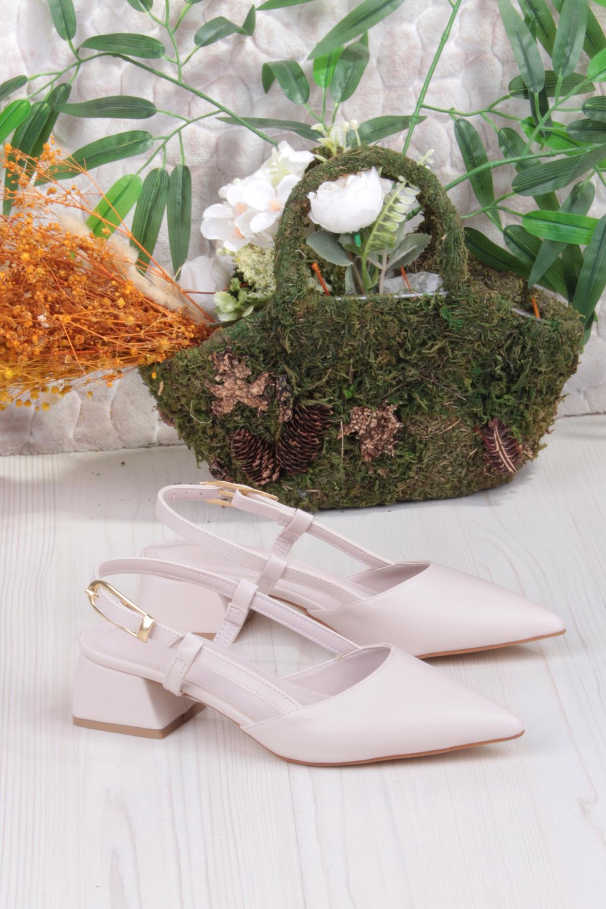 35126 Ceyn Cilt Arkası Açık Kalın Topuklu Sivri Burun Kadın Ayakkabı - Görsel 2