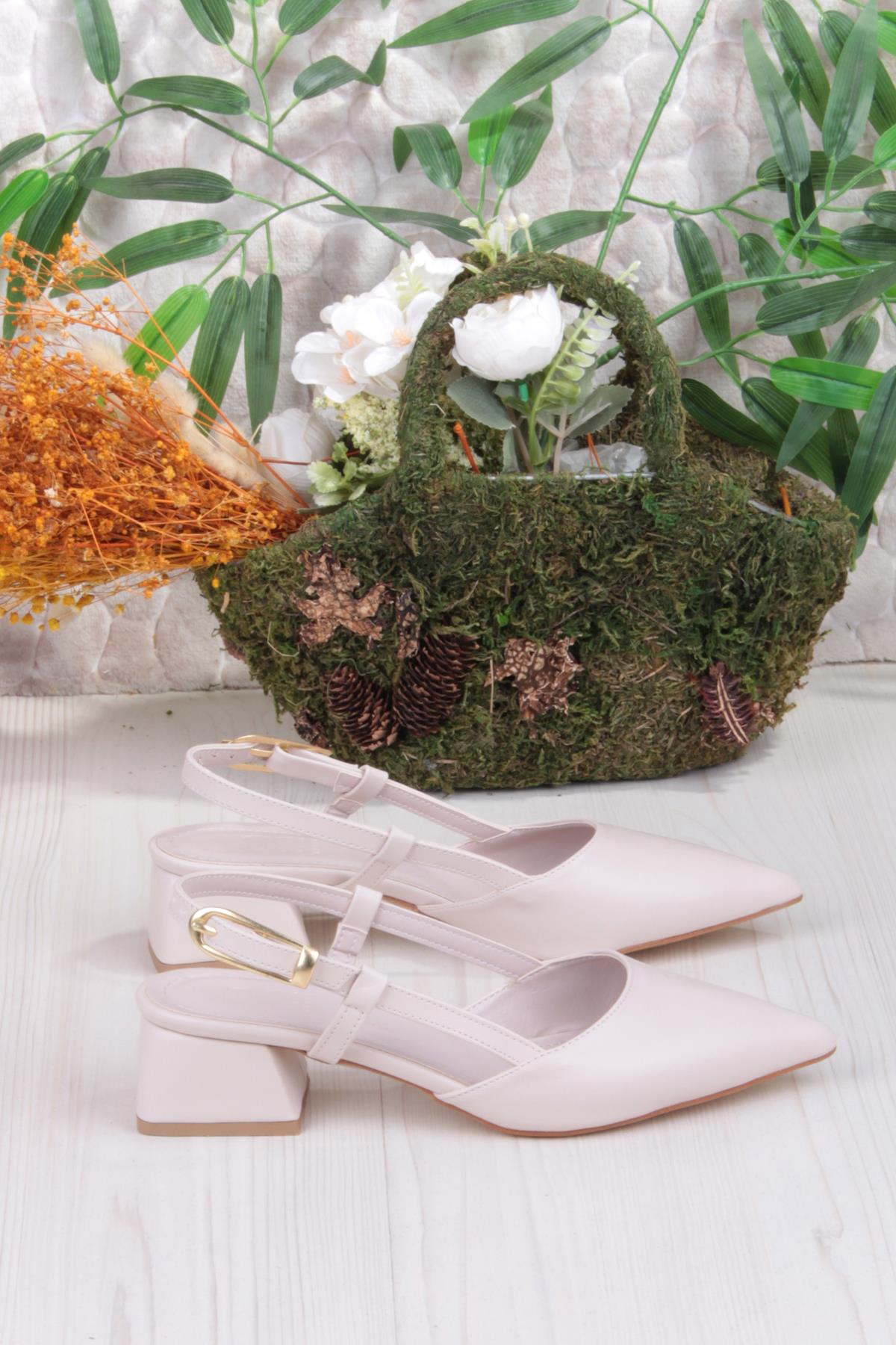 35126 Ceyn Cilt Arkası Açık Kalın Topuklu Sivri Burun Kadın Ayakkabı - Görsel 3