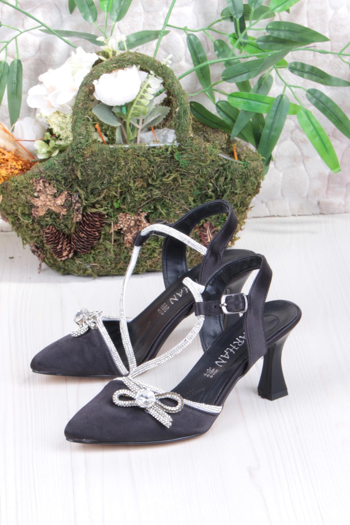 35317 Taşlı Fiyonlu Biye Taşlı Topuklu Abiye Ayakkabı Kadın Ayakkabı - Görsel 4