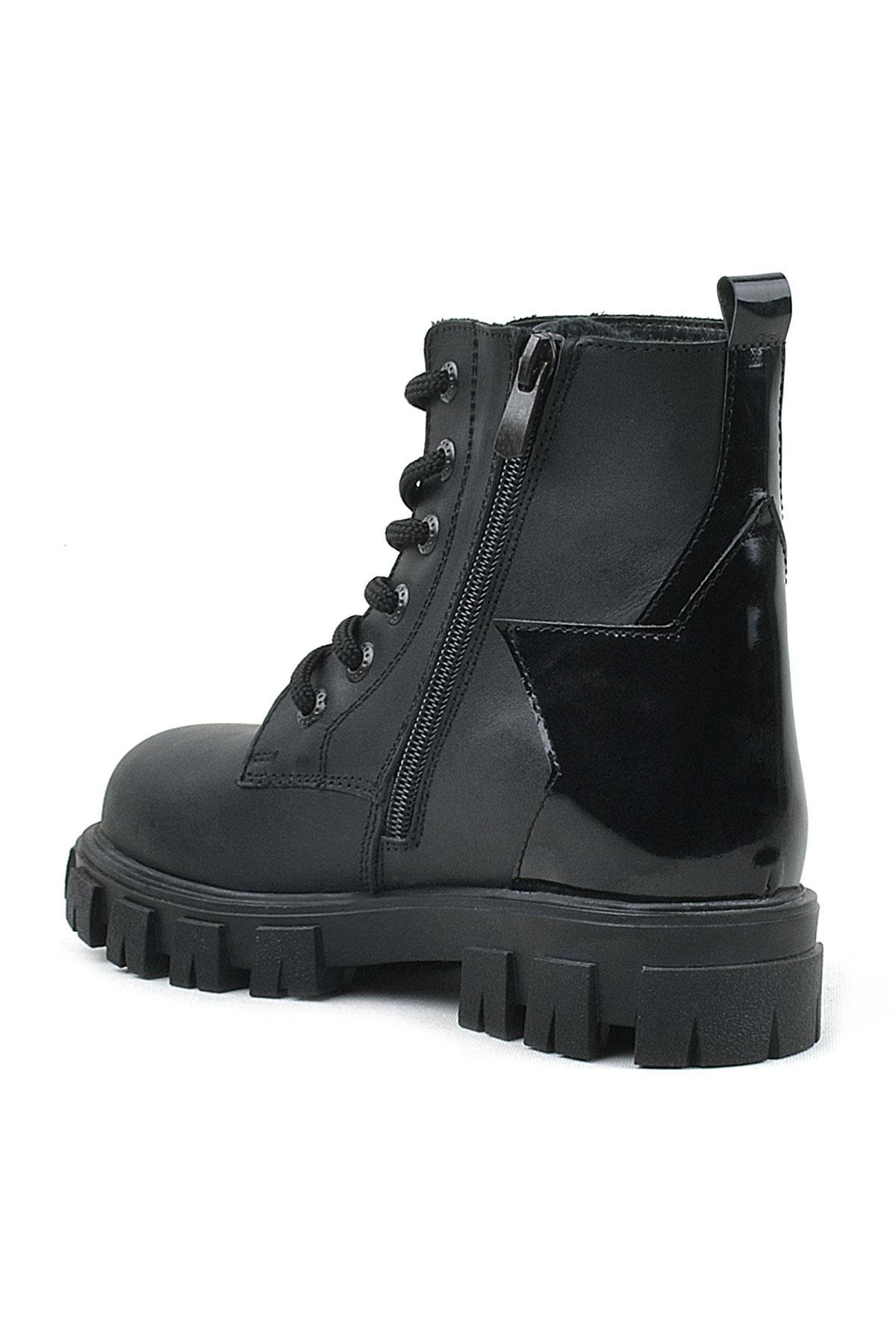 Hakiki Deri Siyah Yıldız Detaylı Kız Çocuk Bot - Görsel 4