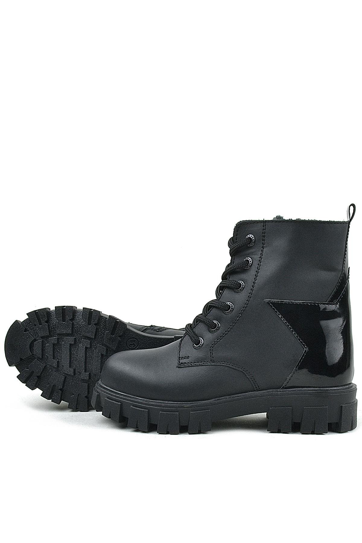 Hakiki Deri Siyah Yıldız Detaylı Kız Çocuk Bot - Görsel 7