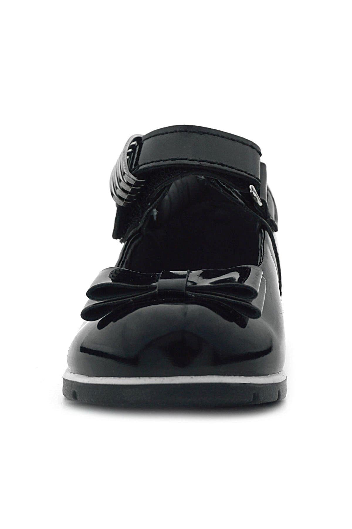 Siyah Rugan Metal Detaylı Fiyonklu Kız Bebek Babet Ayakkabı - Görsel 5