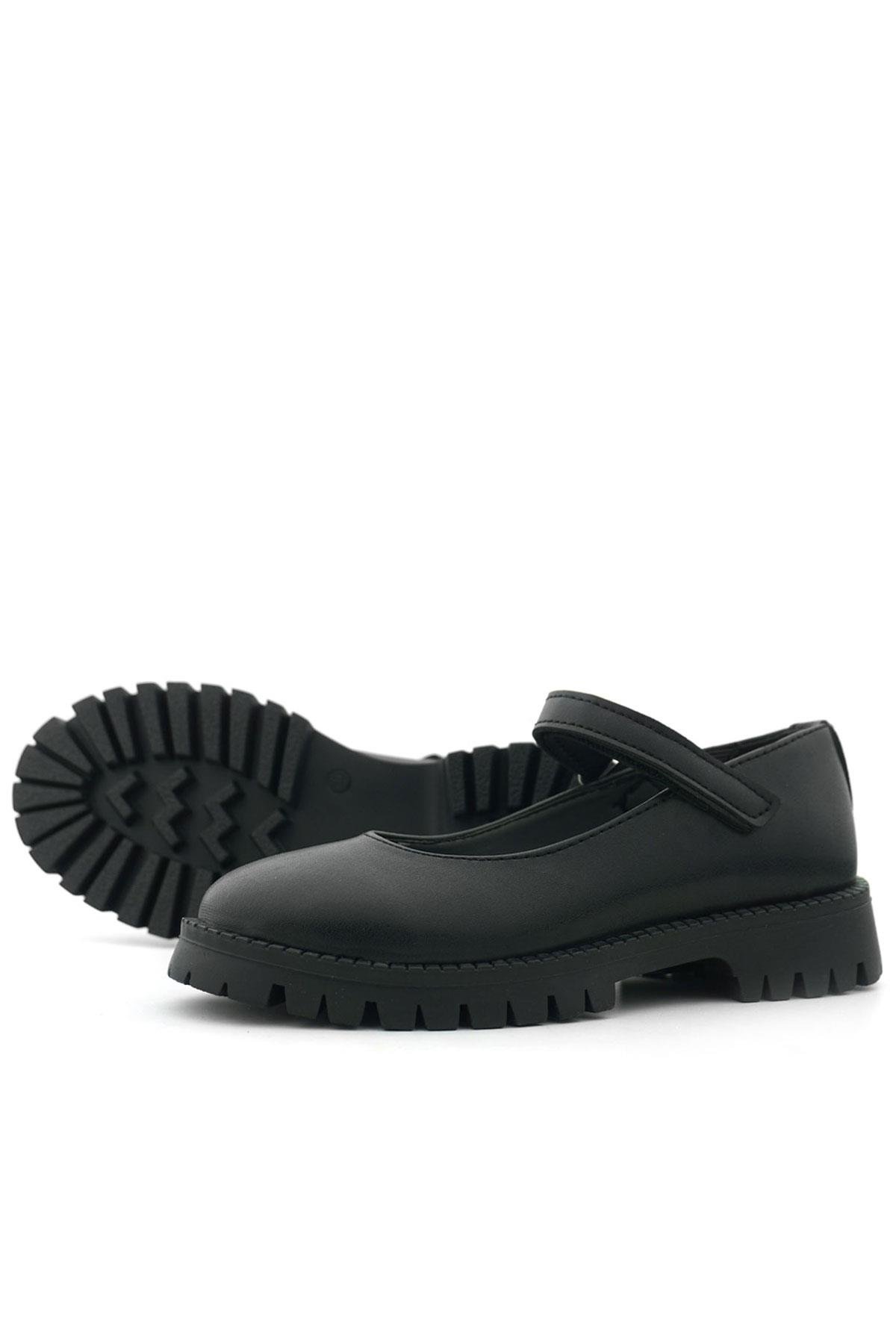Siyah Mat Cırtlı Kalın Tabanlı Kız Çocuk Okul Ayakkabısı - Görsel 7