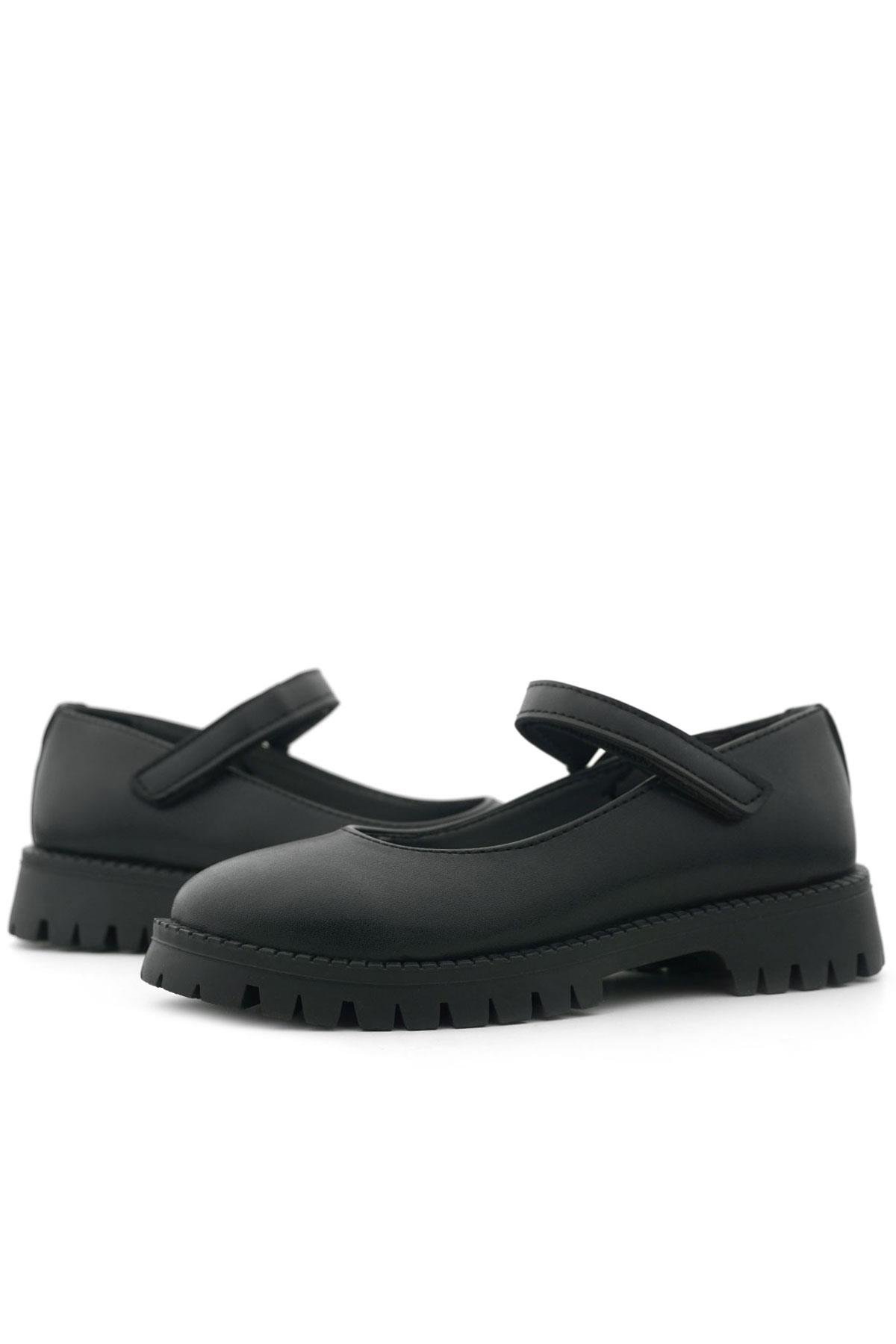 Siyah Mat Cırtlı Kalın Tabanlı Kız Çocuk Okul Ayakkabısı - Görsel 8