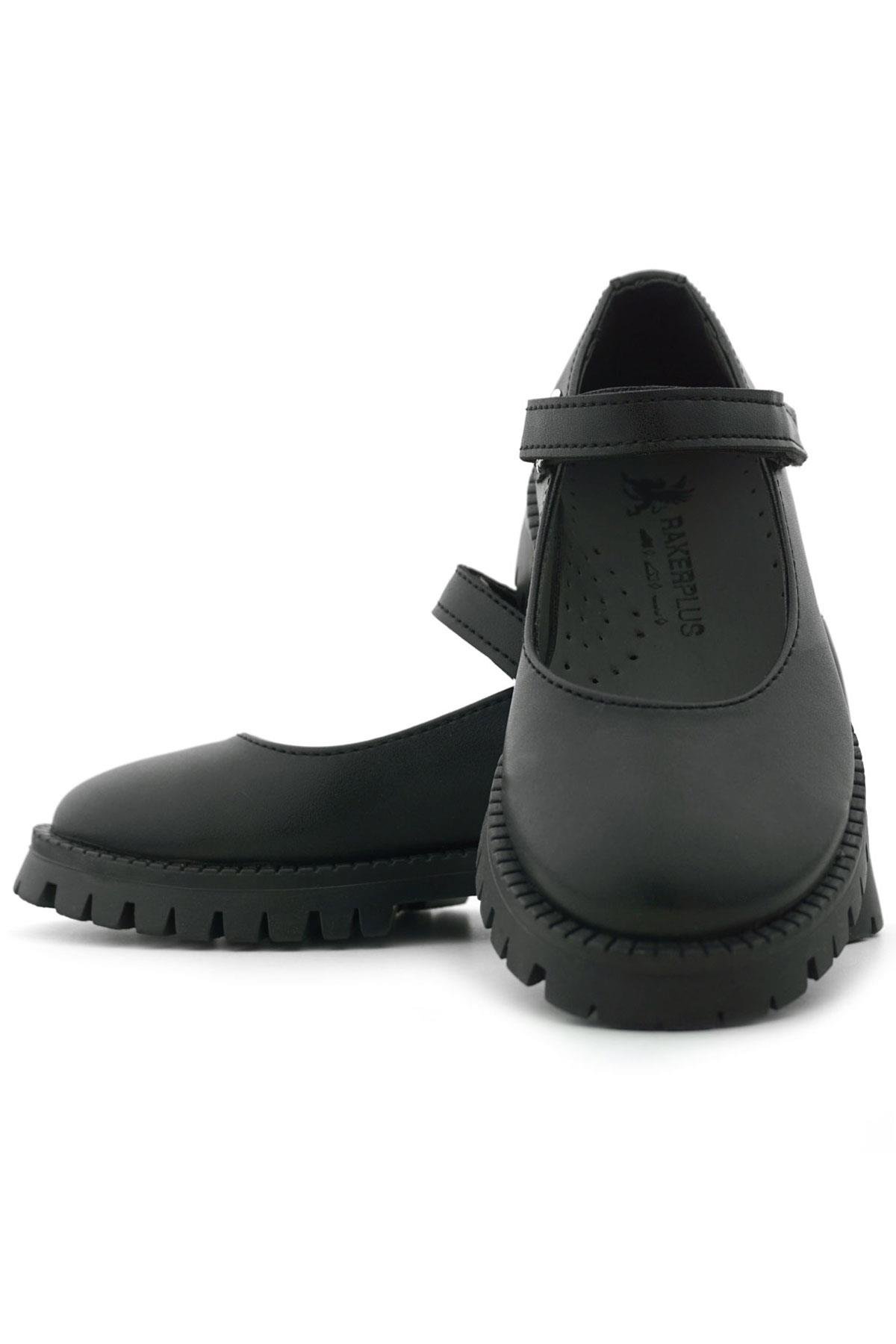 Siyah Mat Cırtlı Kalın Tabanlı Kız Çocuk Okul Ayakkabısı - Görsel 9
