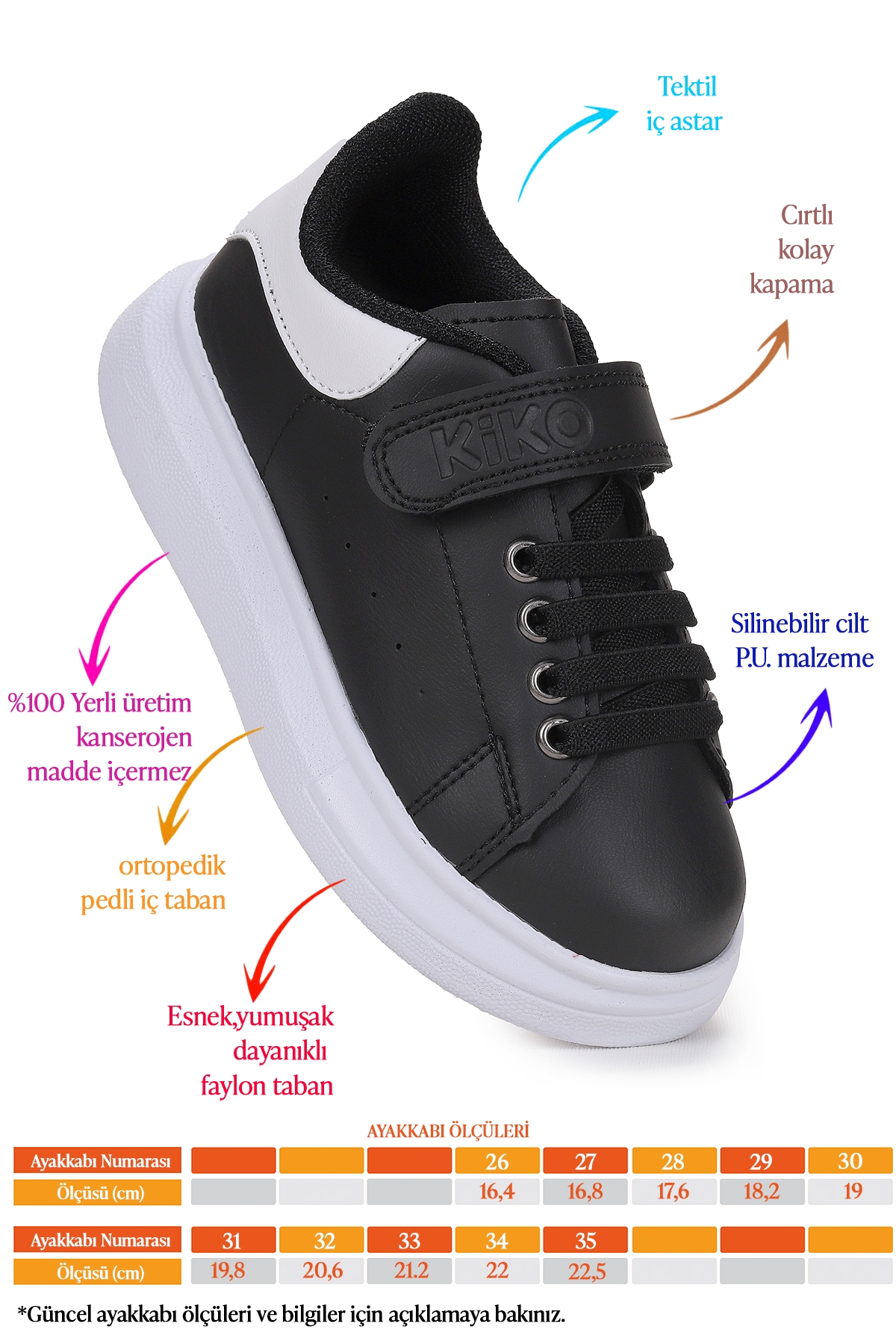 Tinsa Günlük Cırtlı Erkek Çocuk Spor Ayakkabı Siyah - Beyaz - Görsel 3