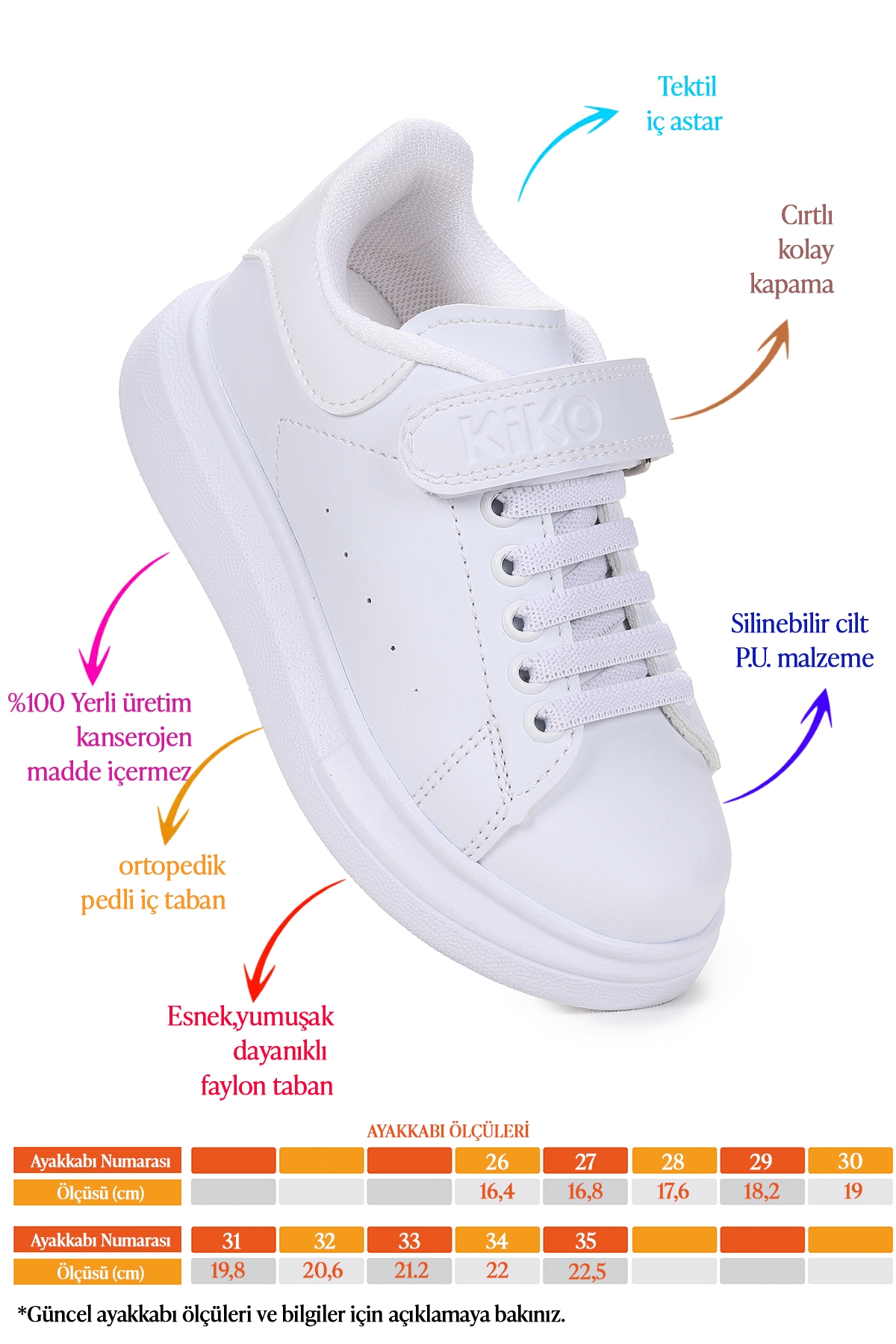 Tinsa Günlük Cırtlı Erkek Çocuk Spor Ayakkabı Beyaz - Beyaz - Görsel 3