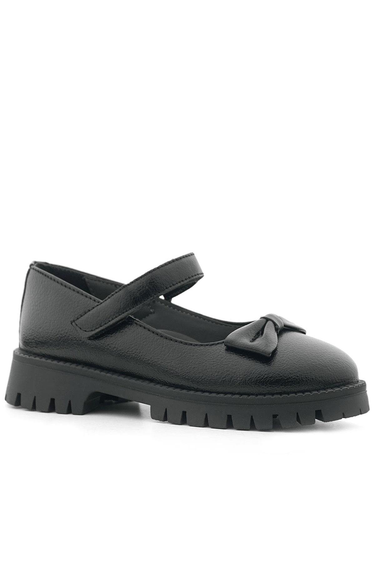 Siyah Kırışık Rugan Kalın Tabanlı Cırtlı Kız Çocuk Babet - Görsel 2