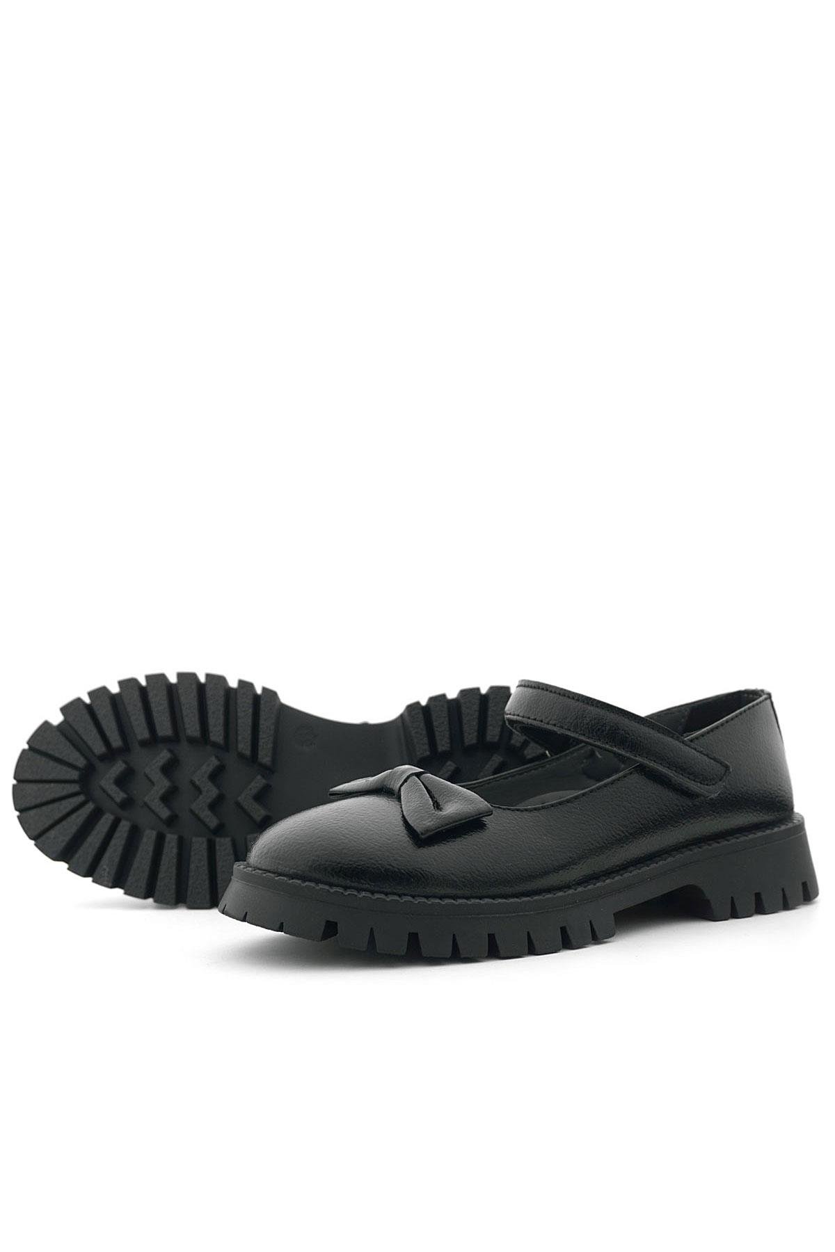 Siyah Kırışık Rugan Kalın Tabanlı Cırtlı Kız Çocuk Babet - Görsel 7