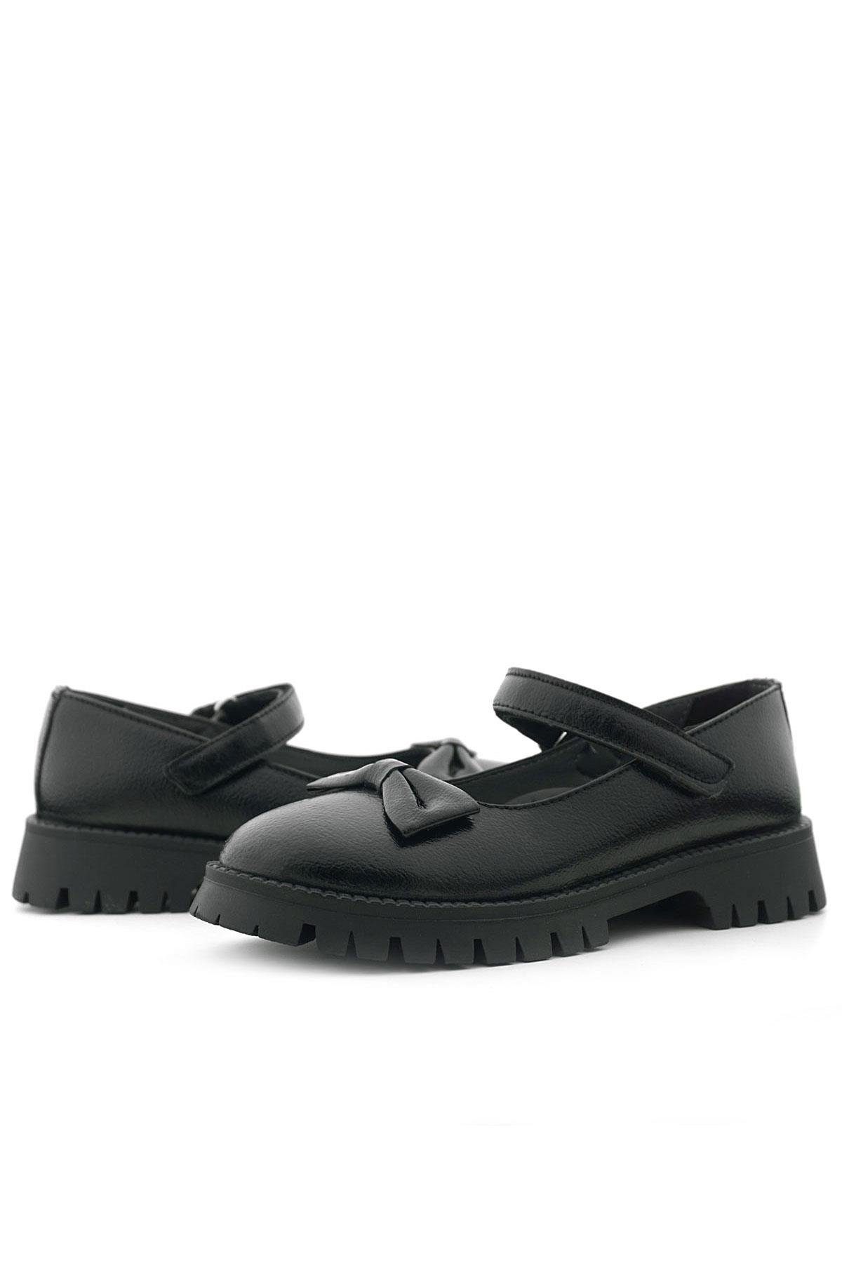 Siyah Kırışık Rugan Kalın Tabanlı Cırtlı Kız Çocuk Babet - Görsel 8