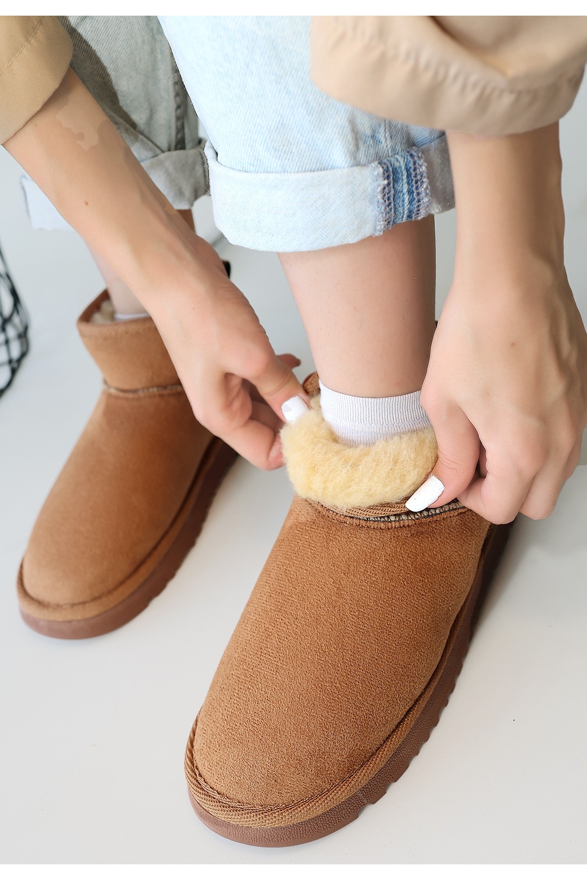 Taba Süet Kadın Düz Bot - Görsel 3