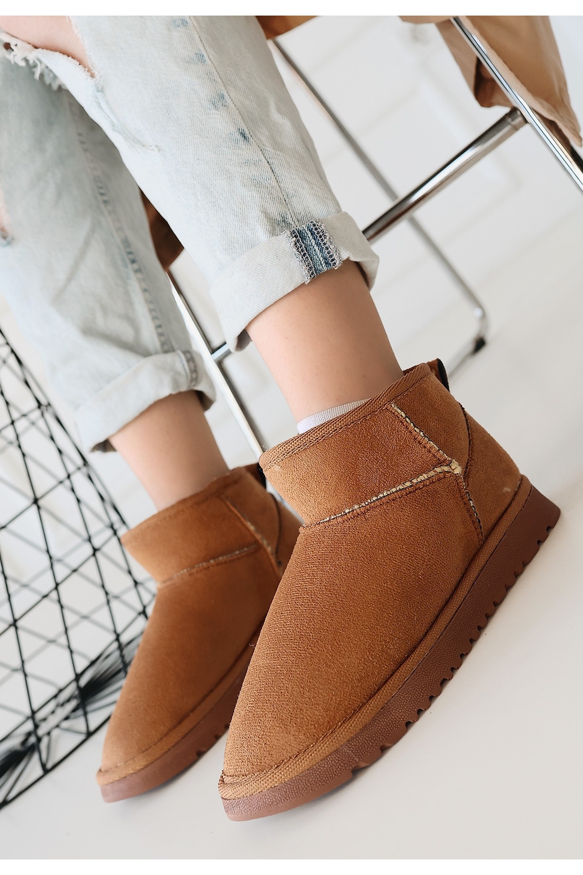 Taba Süet Kadın Düz Bot - Görsel 4