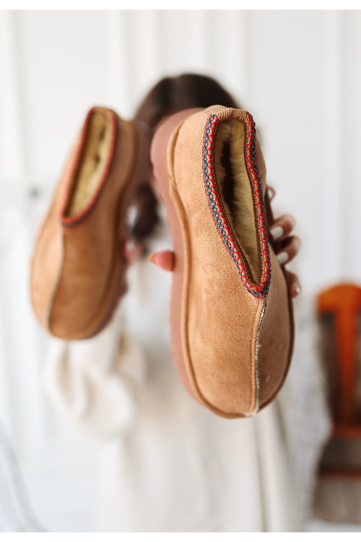 Taba Süet Yüksek Taban Kadın Düz Bot - Görsel 3