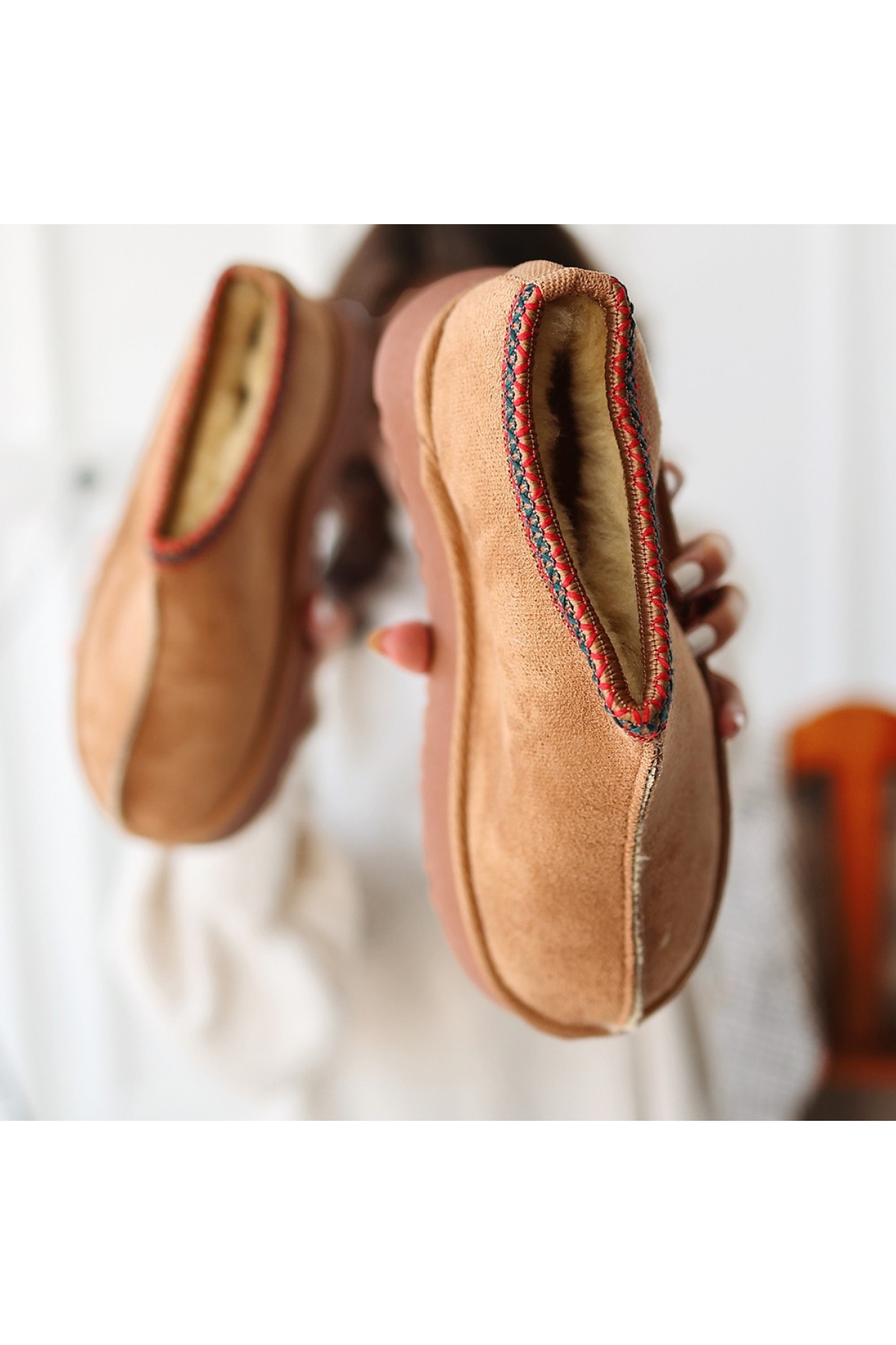 Taba Süet Yüksek Taban Kadın Düz Bot - Görsel 5