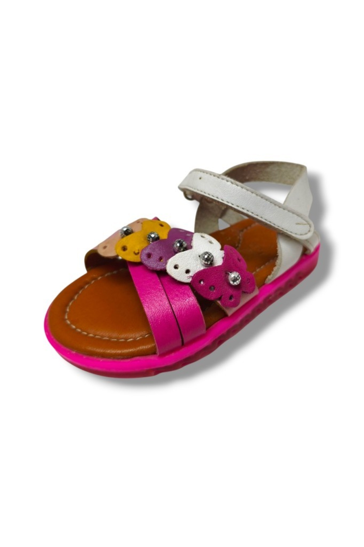 Bagcı 3039-20 Renkli Kalp Cırtlı Kız Çocuk Sandalet Pembe Beyaz 21-25 - Görsel 2